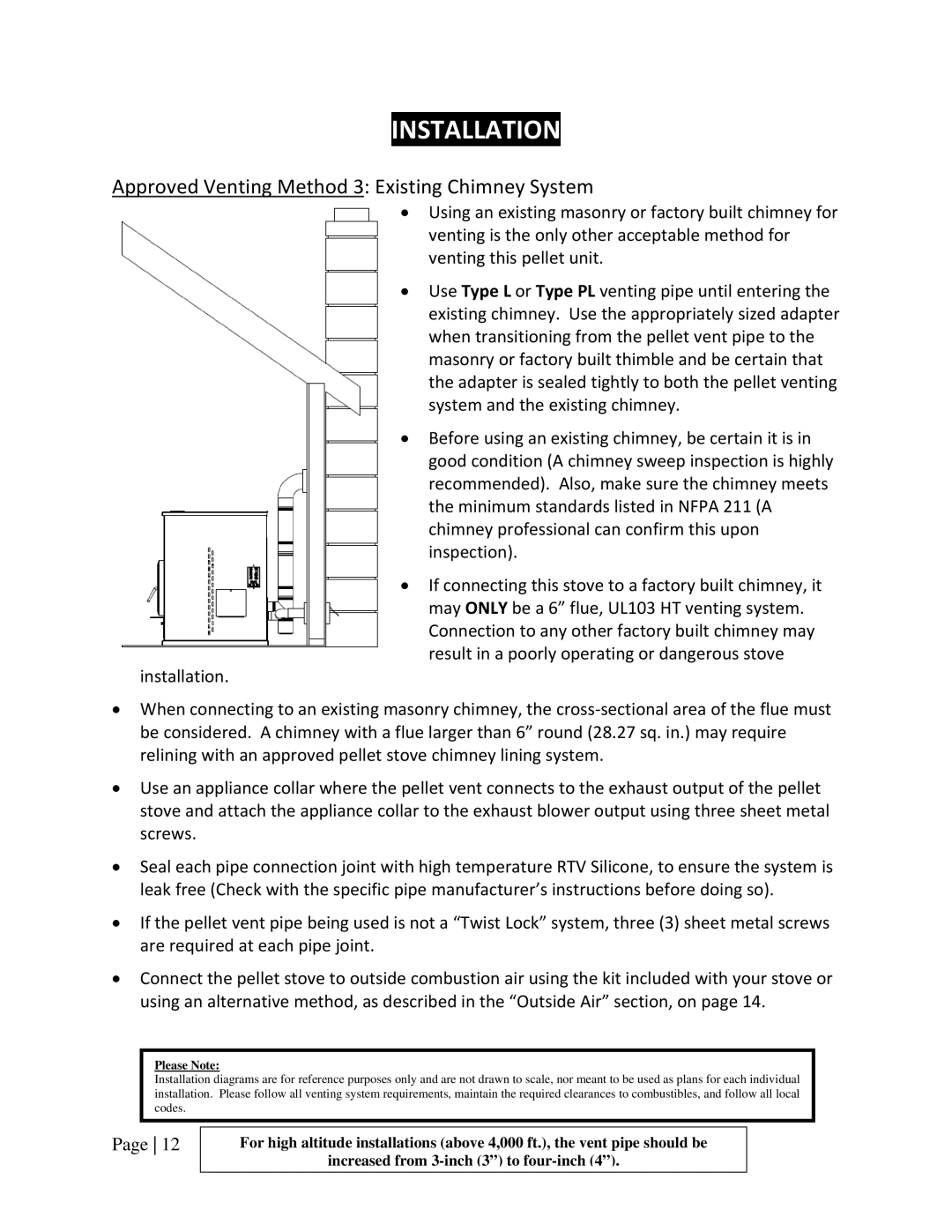 England's Stove Works 25PAH, 55SHPAH, 55TRPAH manual Approved Venting Method 3 Existing Chimney System 