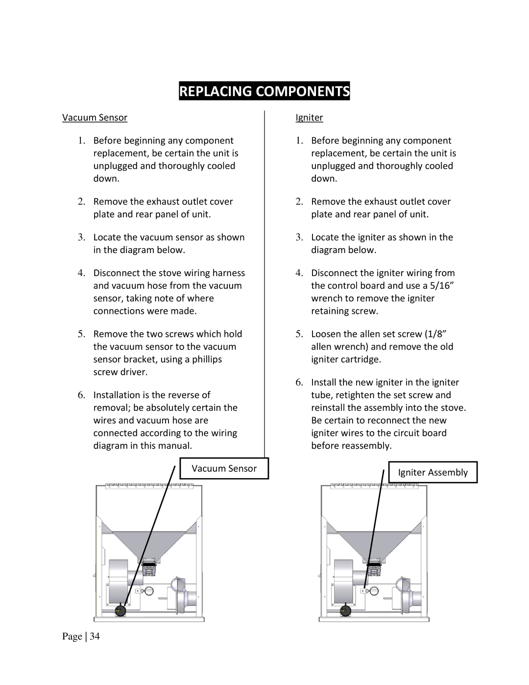 England's Stove Works 55SHPAH, 25PAH, 55TRPAH manual Replacing Components 