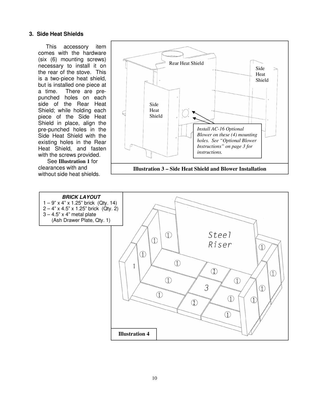 England's Stove Works 50-TFP12P, 50-SFP12L Side Heat Shields, Illustration 3 Side Heat Shield and Blower Installation 