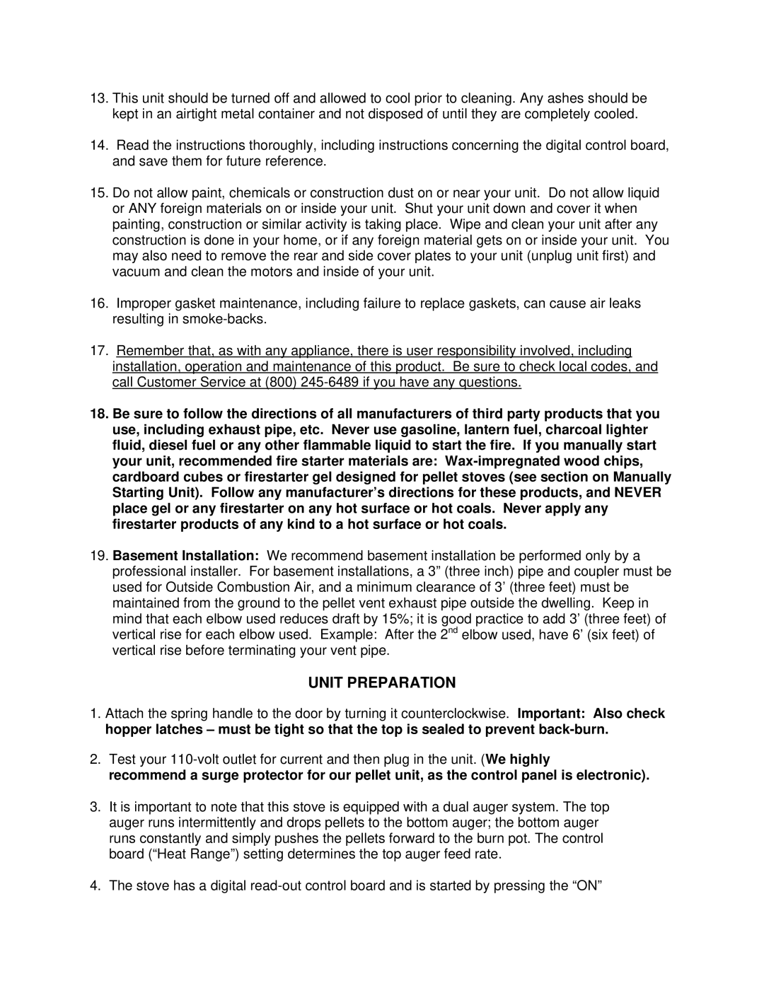 England's Stove Works 55-TRP22E, 55-SHP22E, 25-PDVE operation manual Unit Preparation 