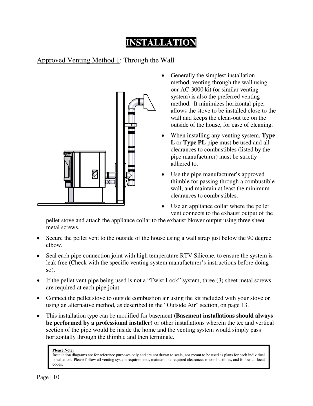 England's Stove Works 55-SHPEP, 55-TRPEP, 25-EP operation manual Approved Venting Method 1 Through the Wall 