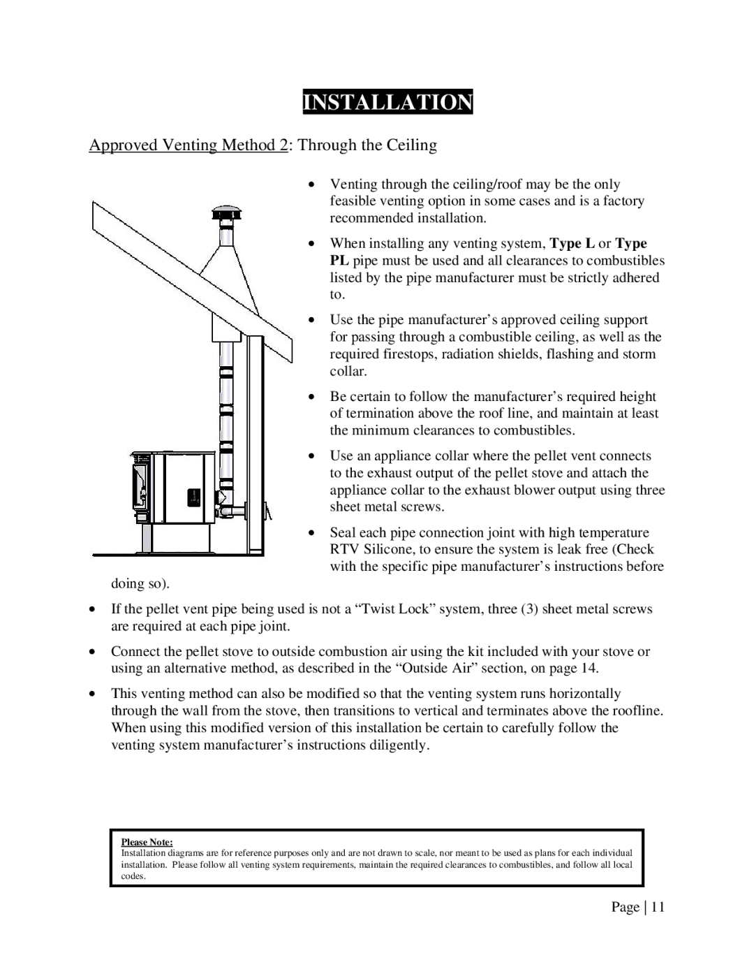 England's Stove Works 25-EP, 55-TRPEP, 55-SHPEP operation manual Approved Venting Method 2 Through the Ceiling 