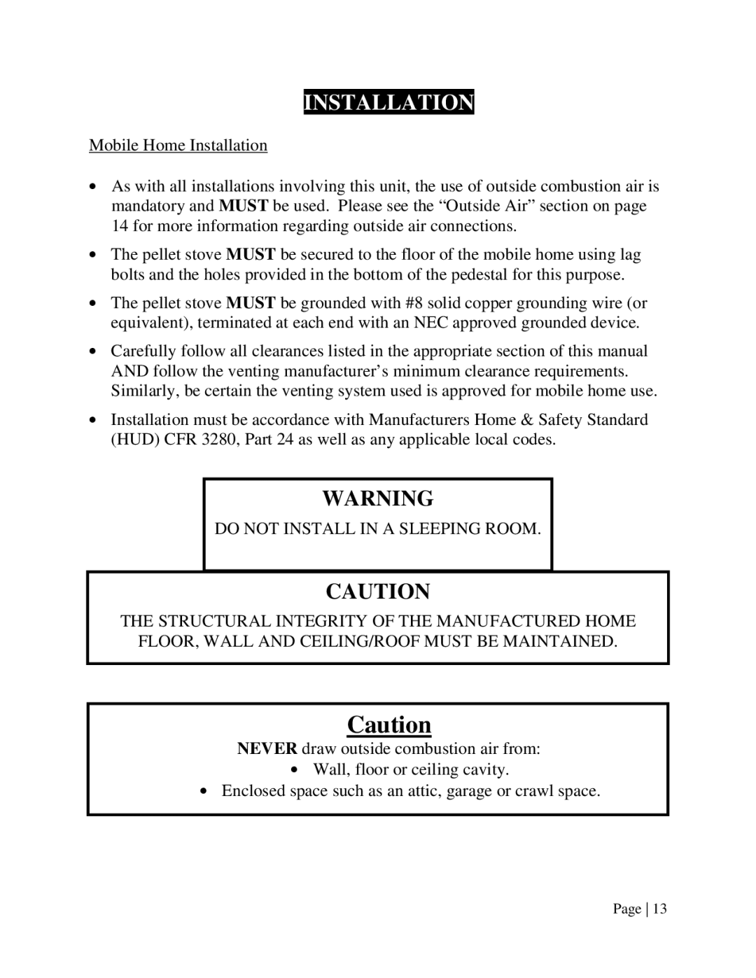 England's Stove Works 55-SHPEP, 55-TRPEP, 25-EP operation manual Installation 