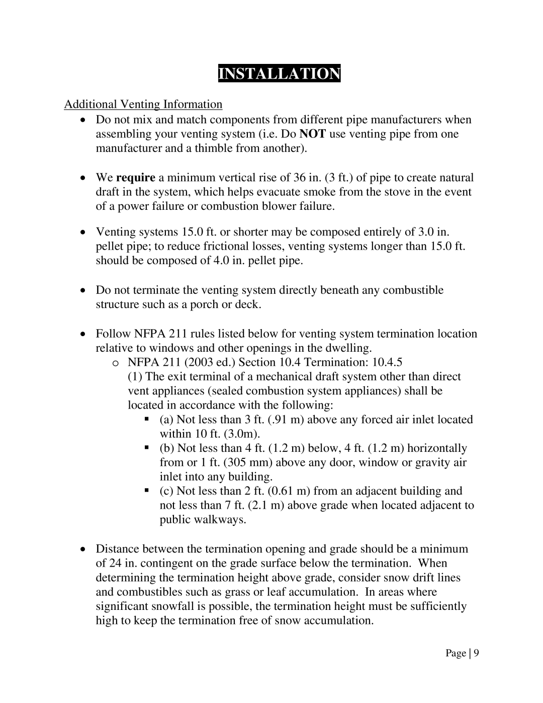 England's Stove Works 55-TRPEP, 55-SHPEP, 25-EP operation manual Installation 