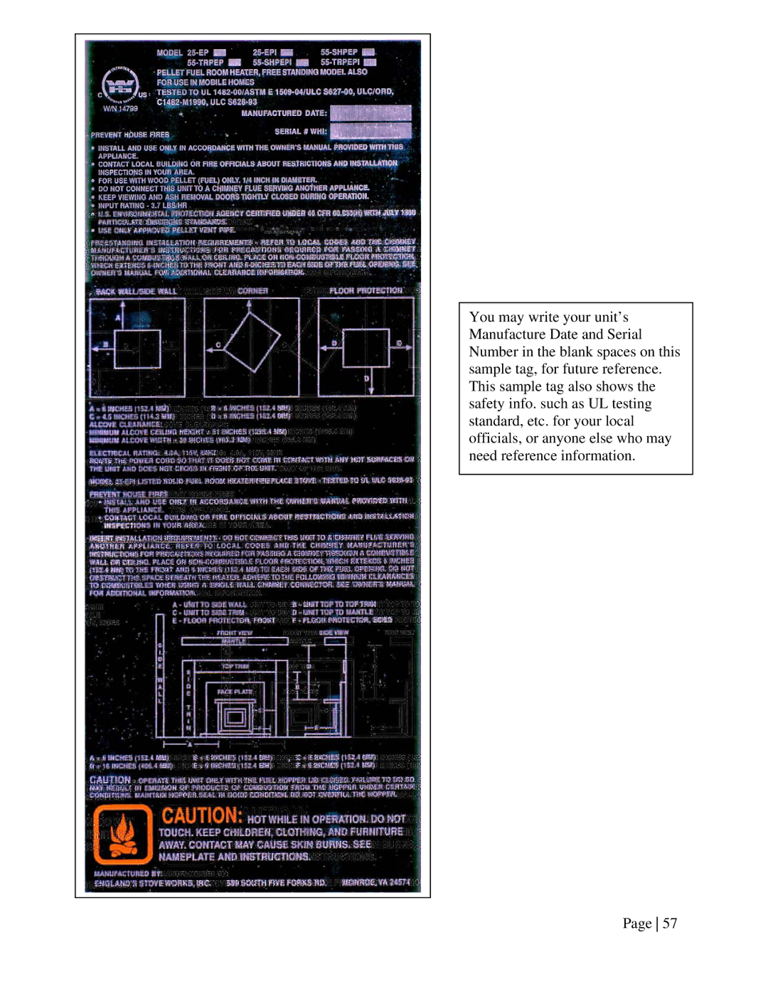 England's Stove Works 55-SHPEPI, 55-TRPEPI operation manual 