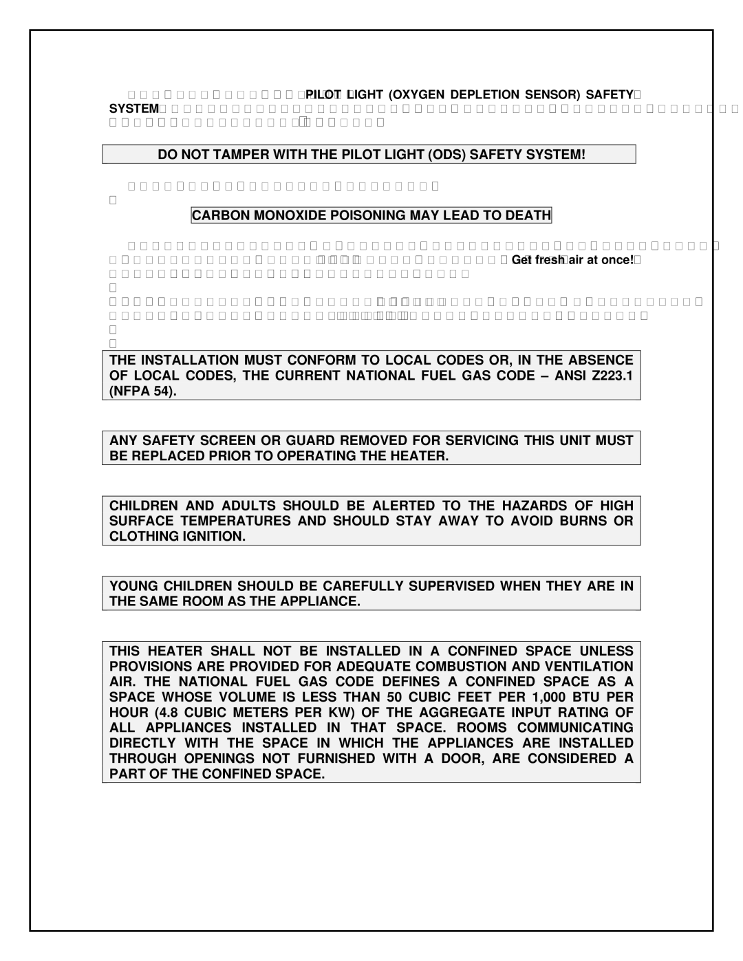 England's Stove Works 60-SHUHLP, 60-TRUNG, 60-TRUHNG, 60-TRUHLP, 26-GULP Do not Tamper with the Pilot Light ODS Safety System 