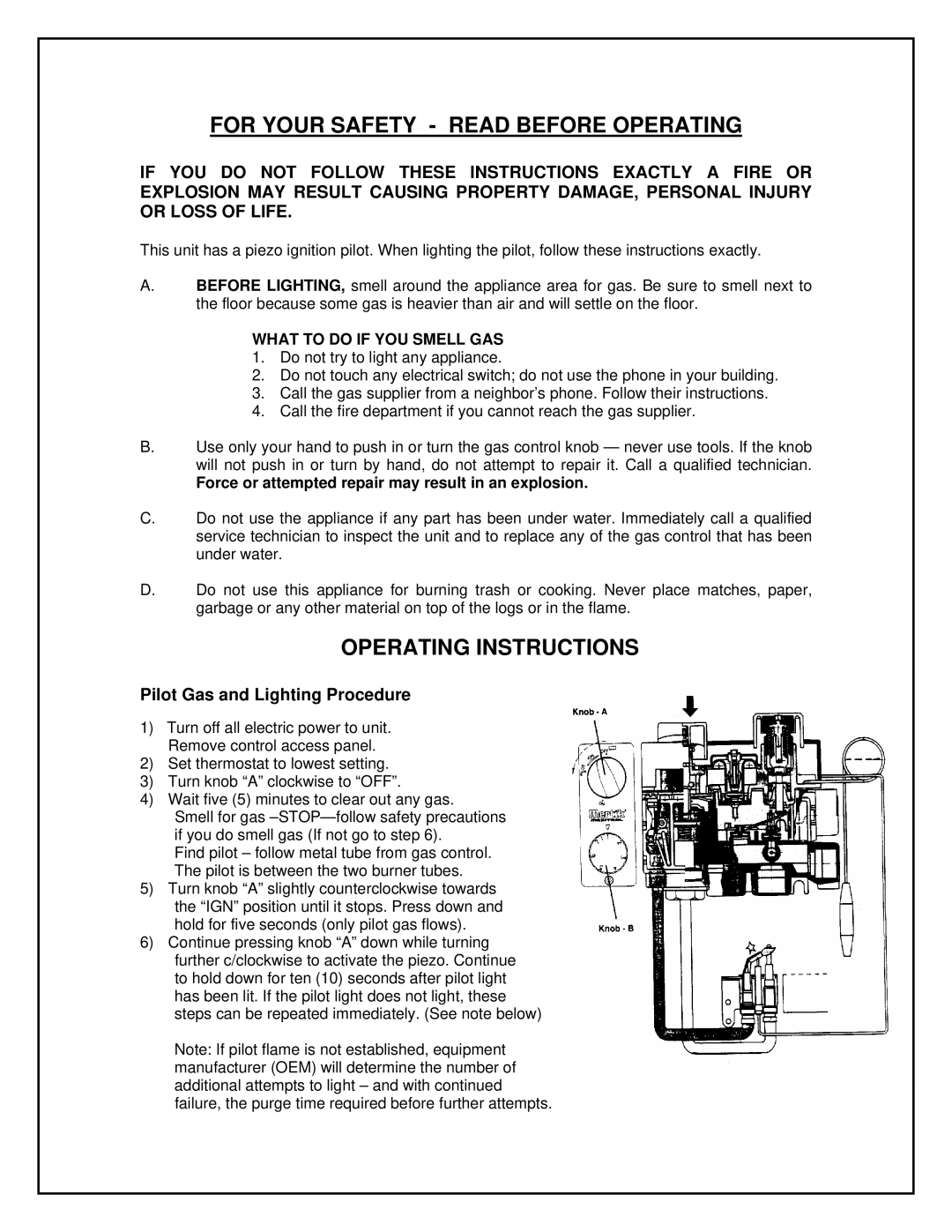 England's Stove Works 26-GUNG For Your Safety Read Before Operating, Operating Instructions, What to do if YOU Smell GAS 