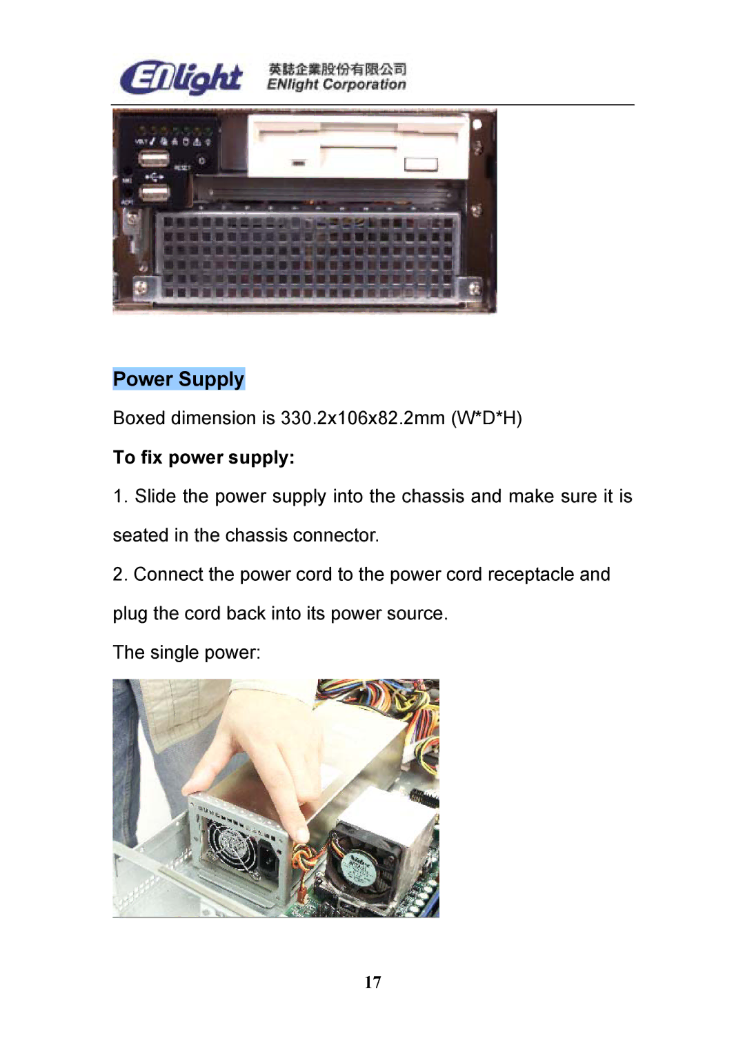 Enlight EN-898X user manual Power Supply, To fix power supply 