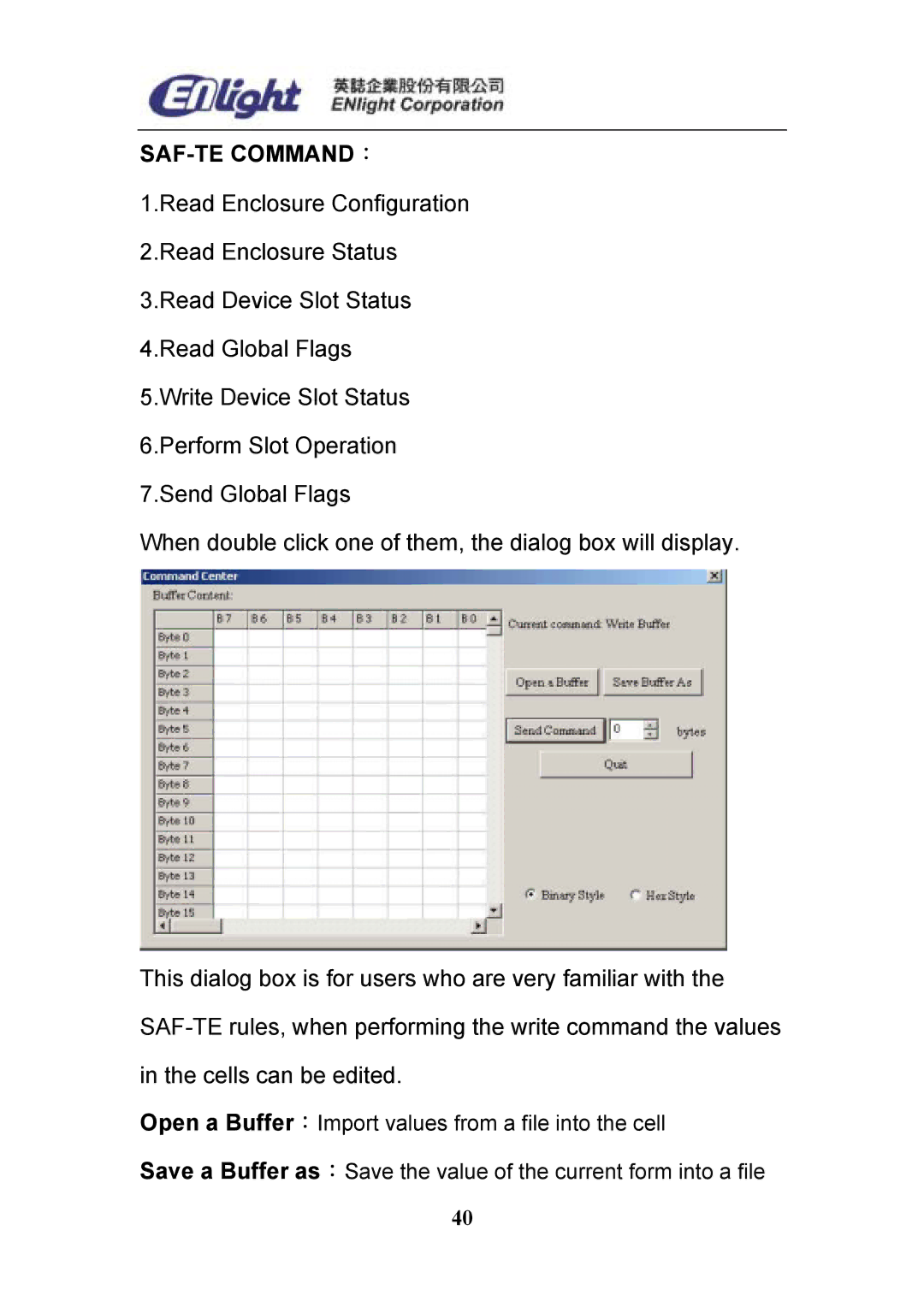 Enlight EN-898X user manual Saf-Te Command： 