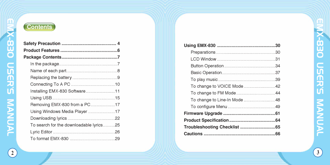 Enox manual EMX-830 USER’S Manual, Contents 