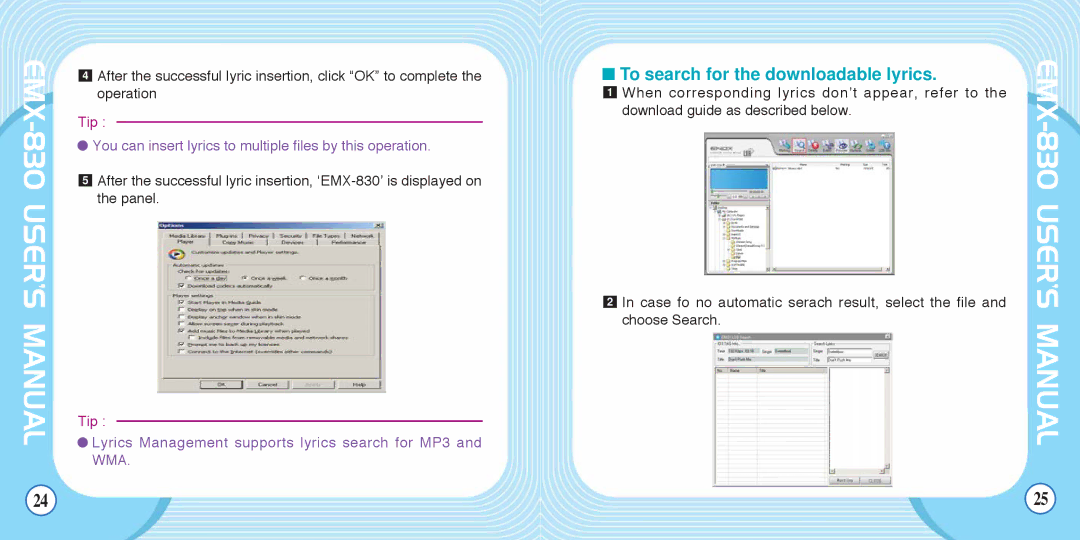 Enox EMX-830 manual To search for the downloadable lyrics 