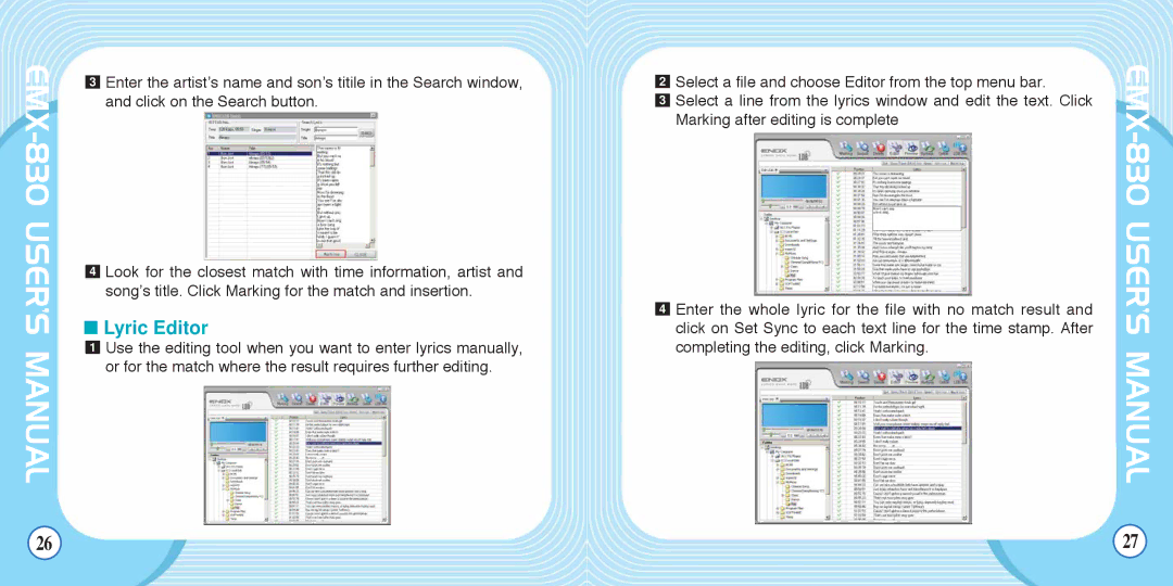 Enox EMX-830 manual Lyric Editor 