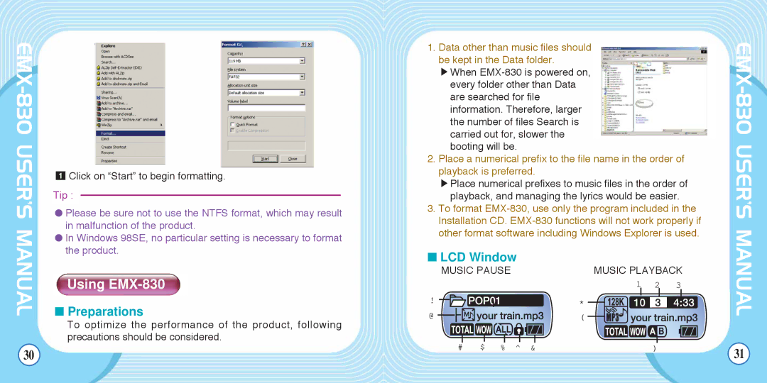 Enox manual Using EMX-830, LCD Window, Preparations 