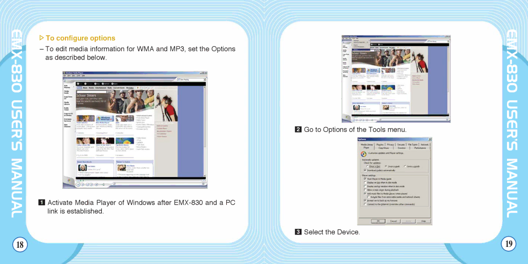 Enox EMX-830 manual To configure options 