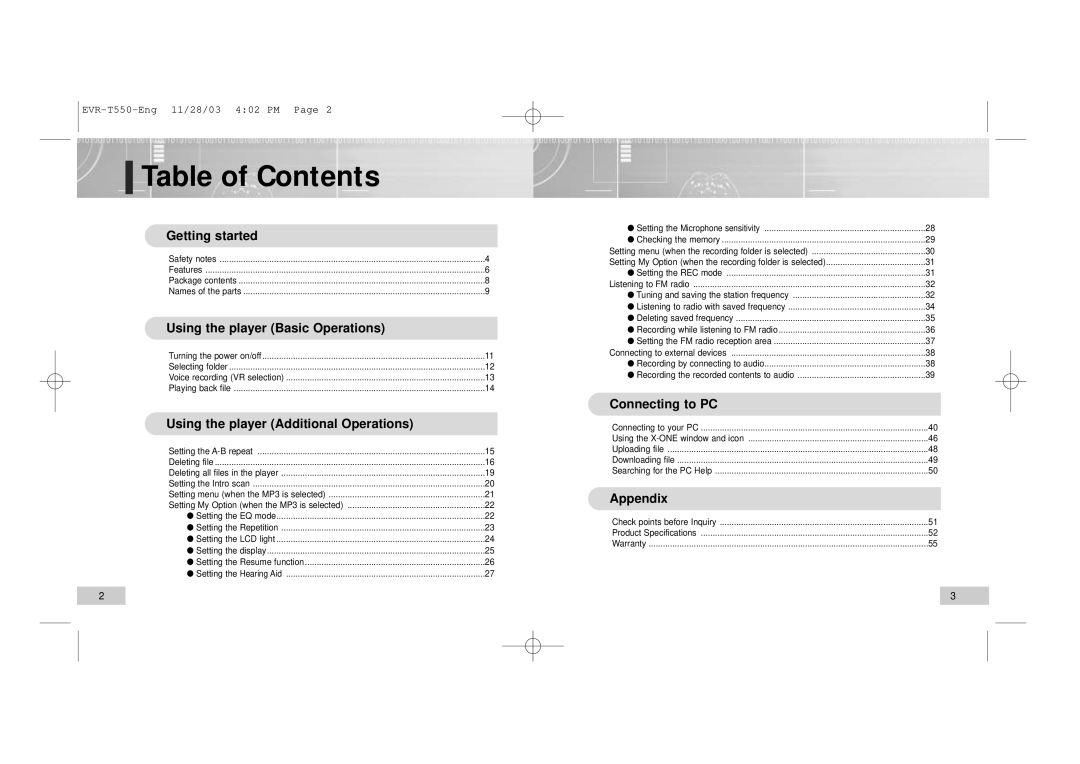 Enox T560, T550 manual Table of Contents 