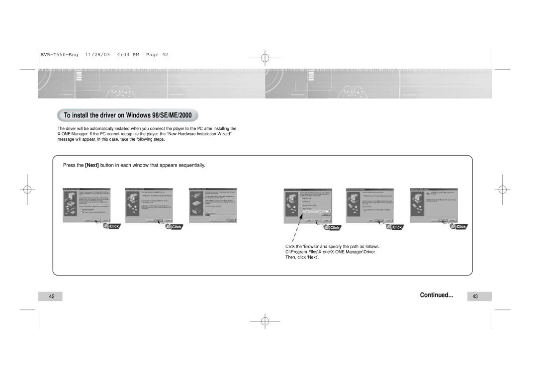 Enox T560, T550 manual To install the driver on Windows 98/SE/ME/2000 