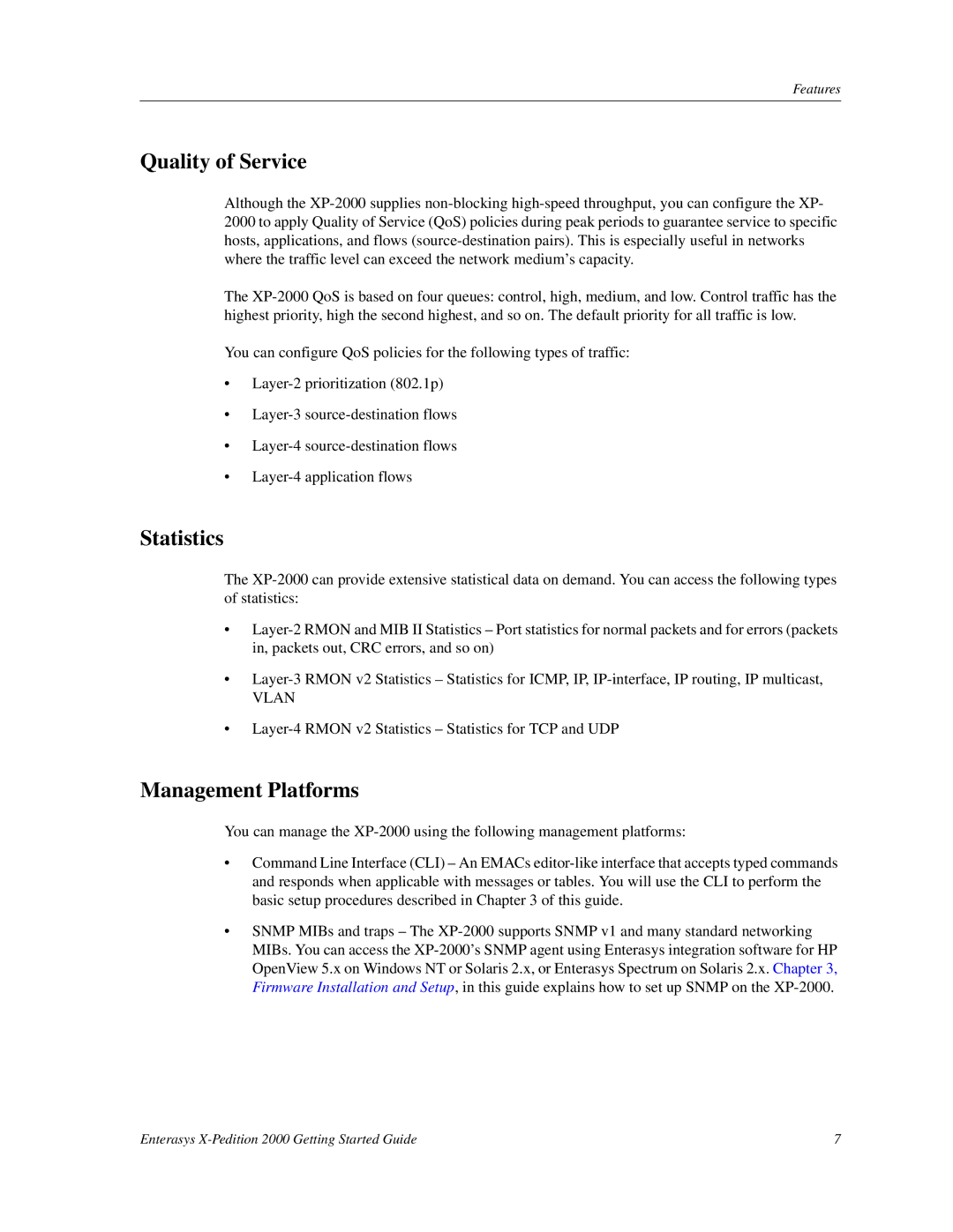 Enterasys Networks 2000 manual Quality of Service, Statistics, Management Platforms, Vlan 