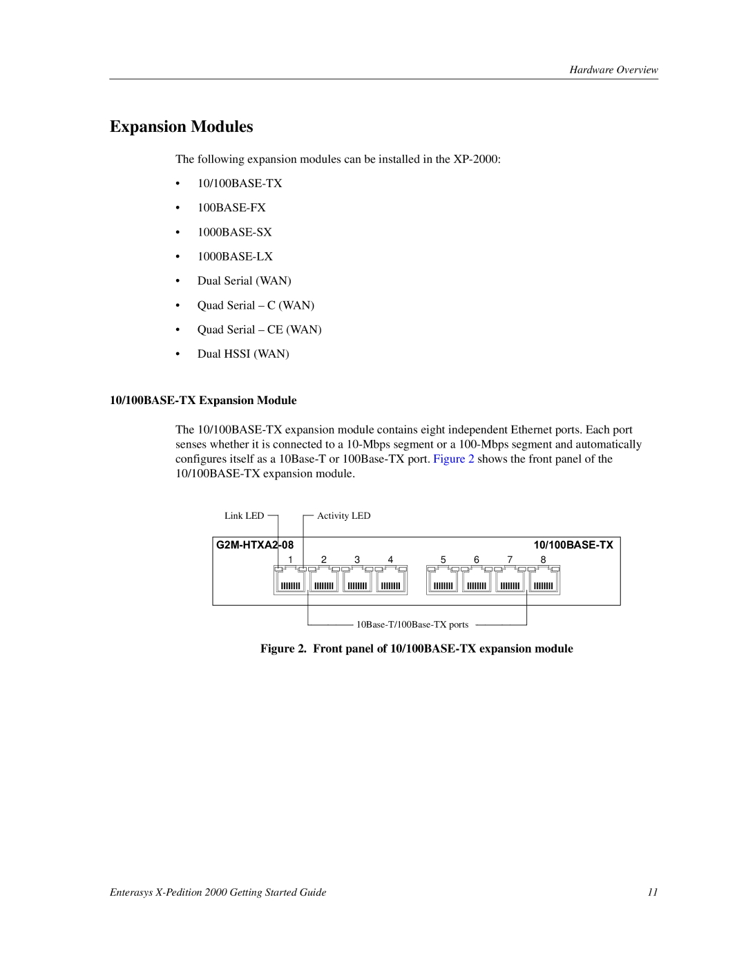 Enterasys Networks 2000 manual Expansion Modules, 10/100BASE-TX Expansion Module 