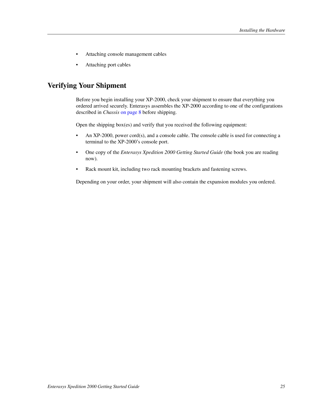 Enterasys Networks 2000 manual Verifying Your Shipment 