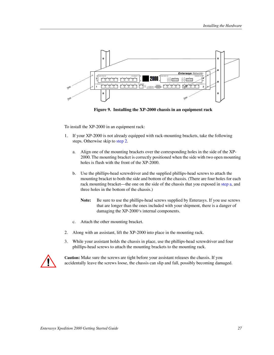 Enterasys Networks manual Installing the XP-2000 chassis in an equipment rack 