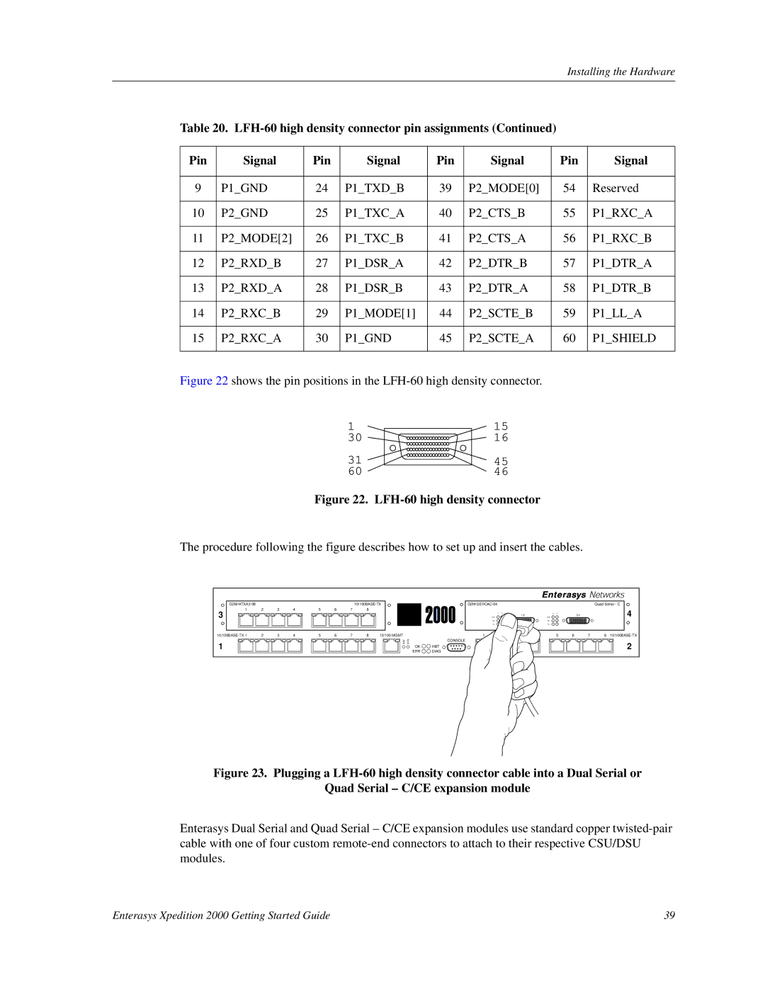 Enterasys Networks 2000 manual P1GND P1TXDB, P2GND P1TXCA P2CTSB P1RXCA, P2SCTEB P1LLA P2RXCA P1GND P2SCTEA P1SHIELD 