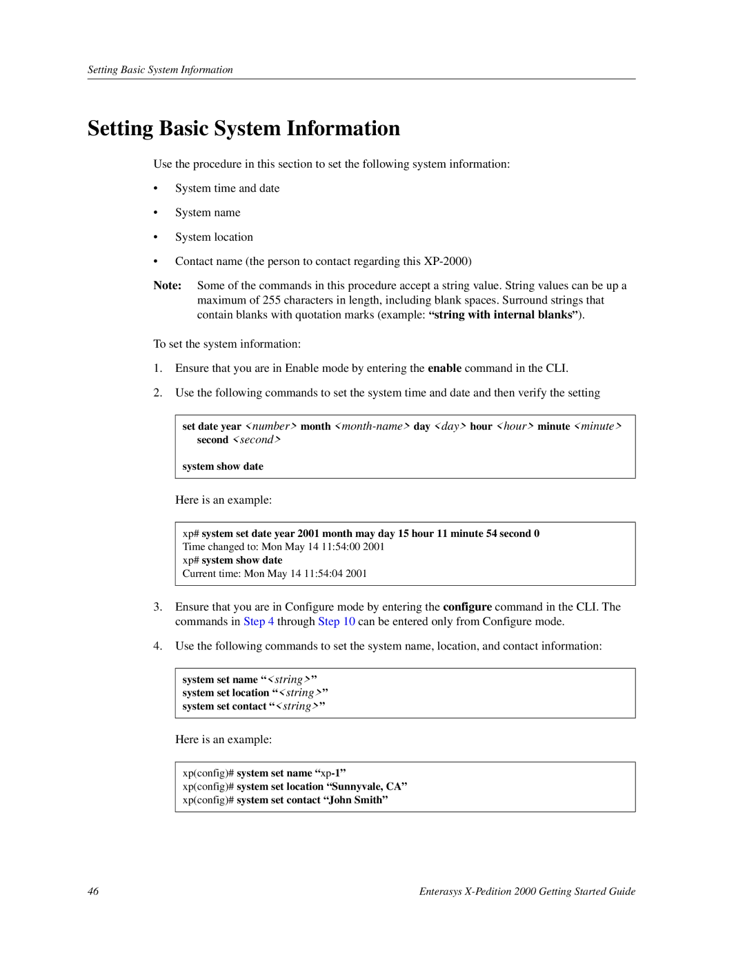 Enterasys Networks 2000 manual Setting Basic System Information, Here is an example 