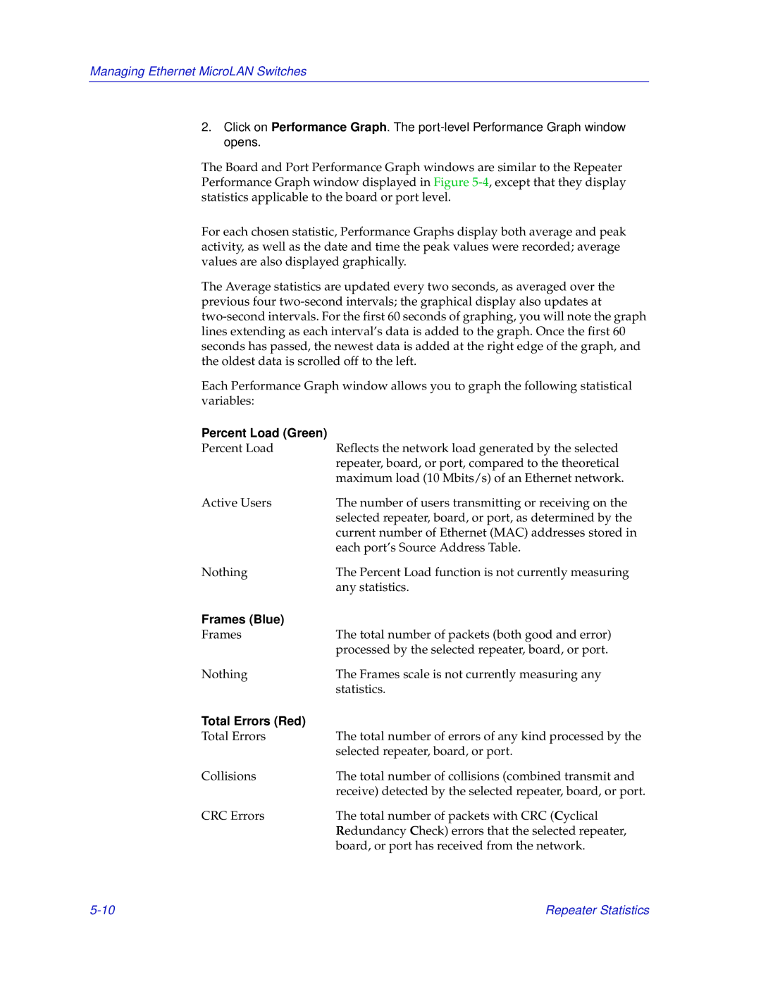 Enterasys Networks 2000 manual Percent Load Green, Frames Blue, Total Errors Red 