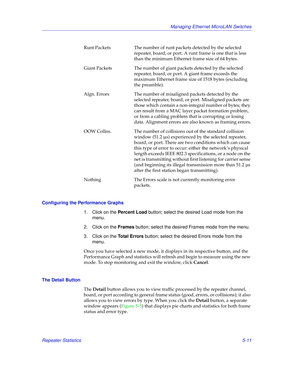 Enterasys Networks 2000 manual Configuring the Performance Graphs, Detail Button 