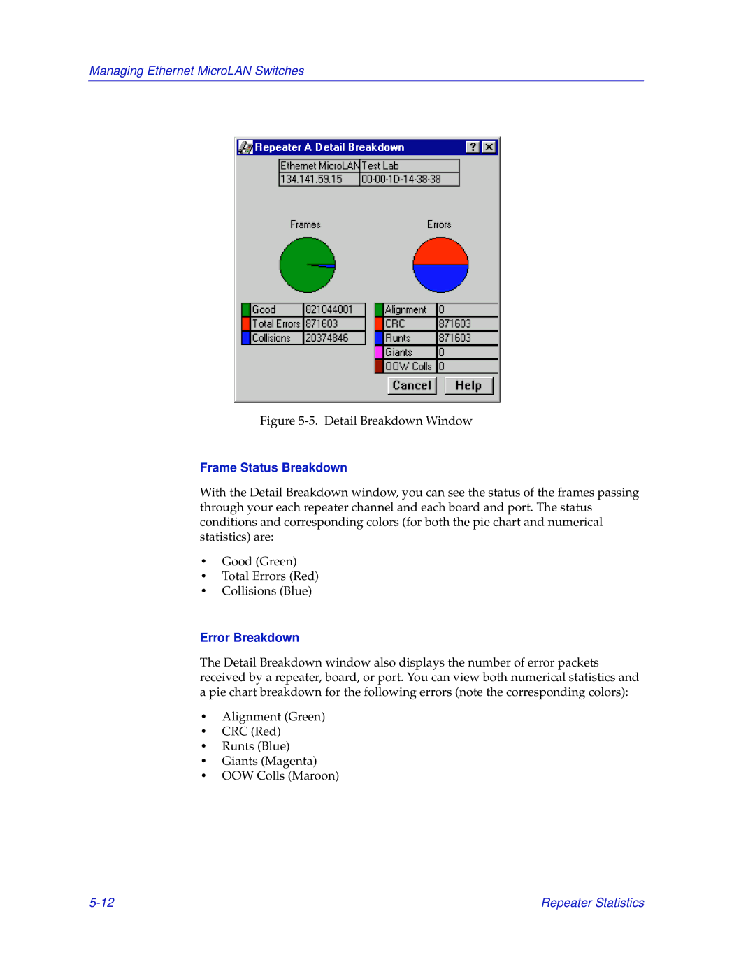 Enterasys Networks 2000 manual Frame Status Breakdown, Error Breakdown 