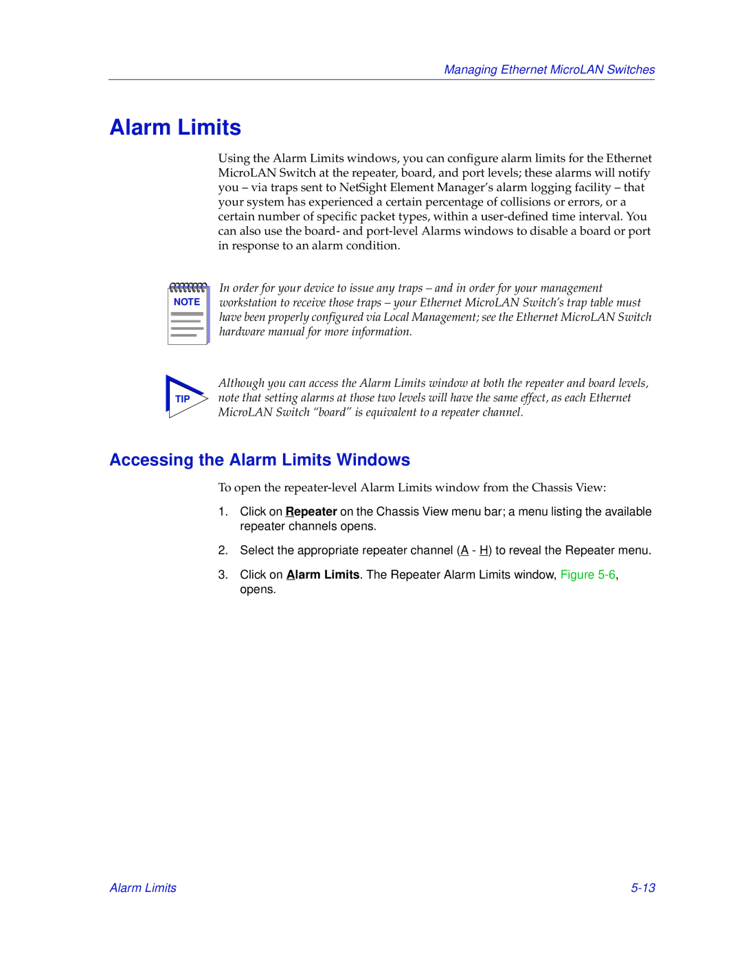 Enterasys Networks 2000 manual Accessing the Alarm Limits Windows 