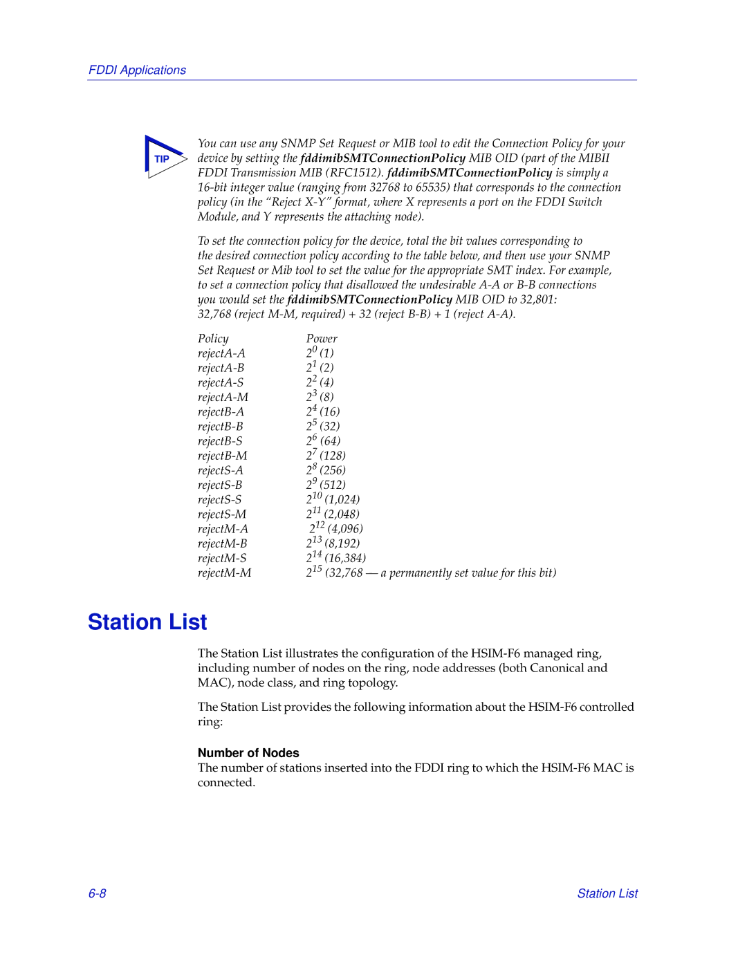 Enterasys Networks 2000 manual Station List, Number of Nodes 