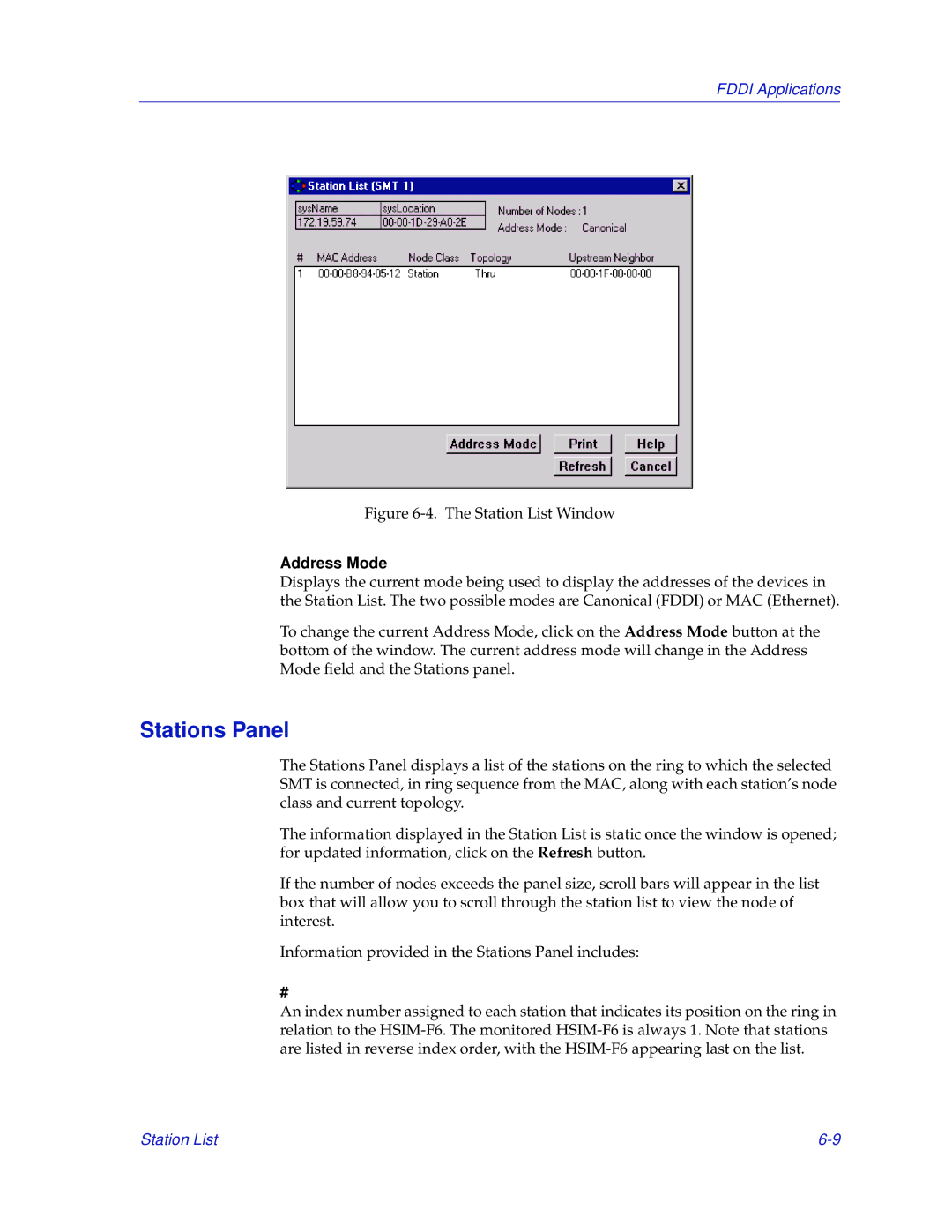 Enterasys Networks 2000 manual Stations Panel, Address Mode 