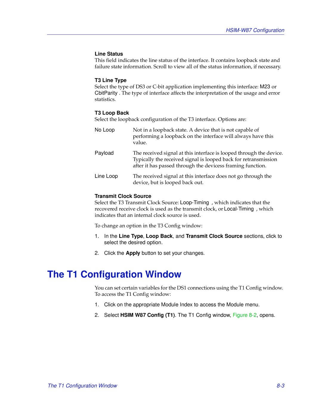 Enterasys Networks 2000 manual T1 Configuration Window, Line Status, T3 Line Type, T3 Loop Back, Transmit Clock Source 