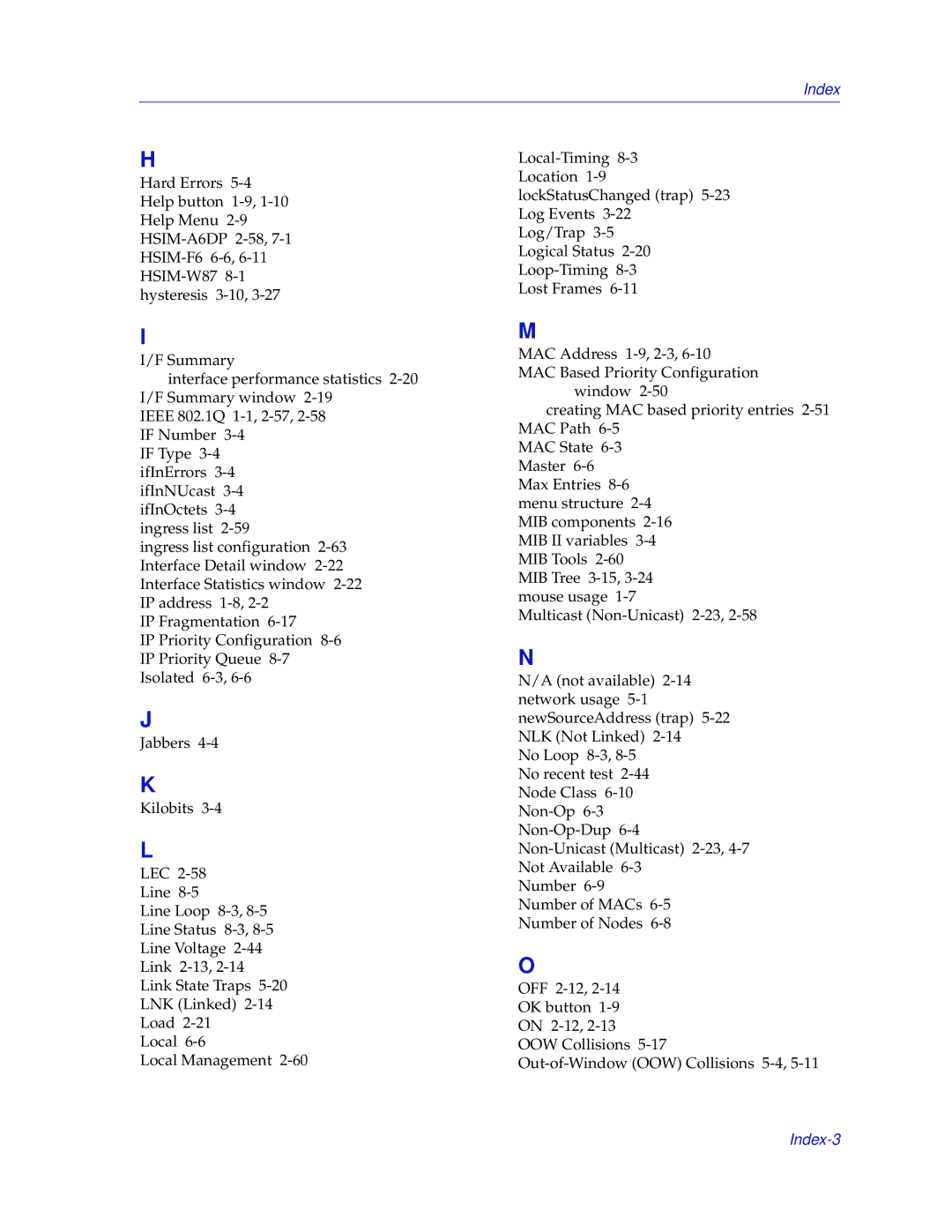 Enterasys Networks 2000 manual Index-3 