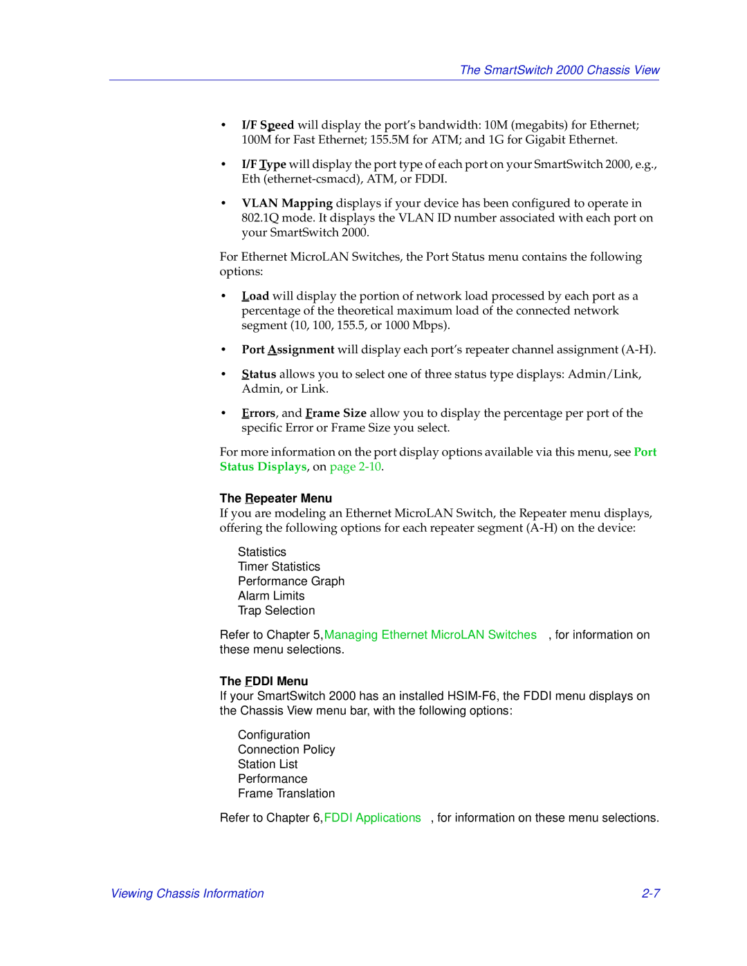 Enterasys Networks 2000 manual Repeater Menu, Fddi Menu 