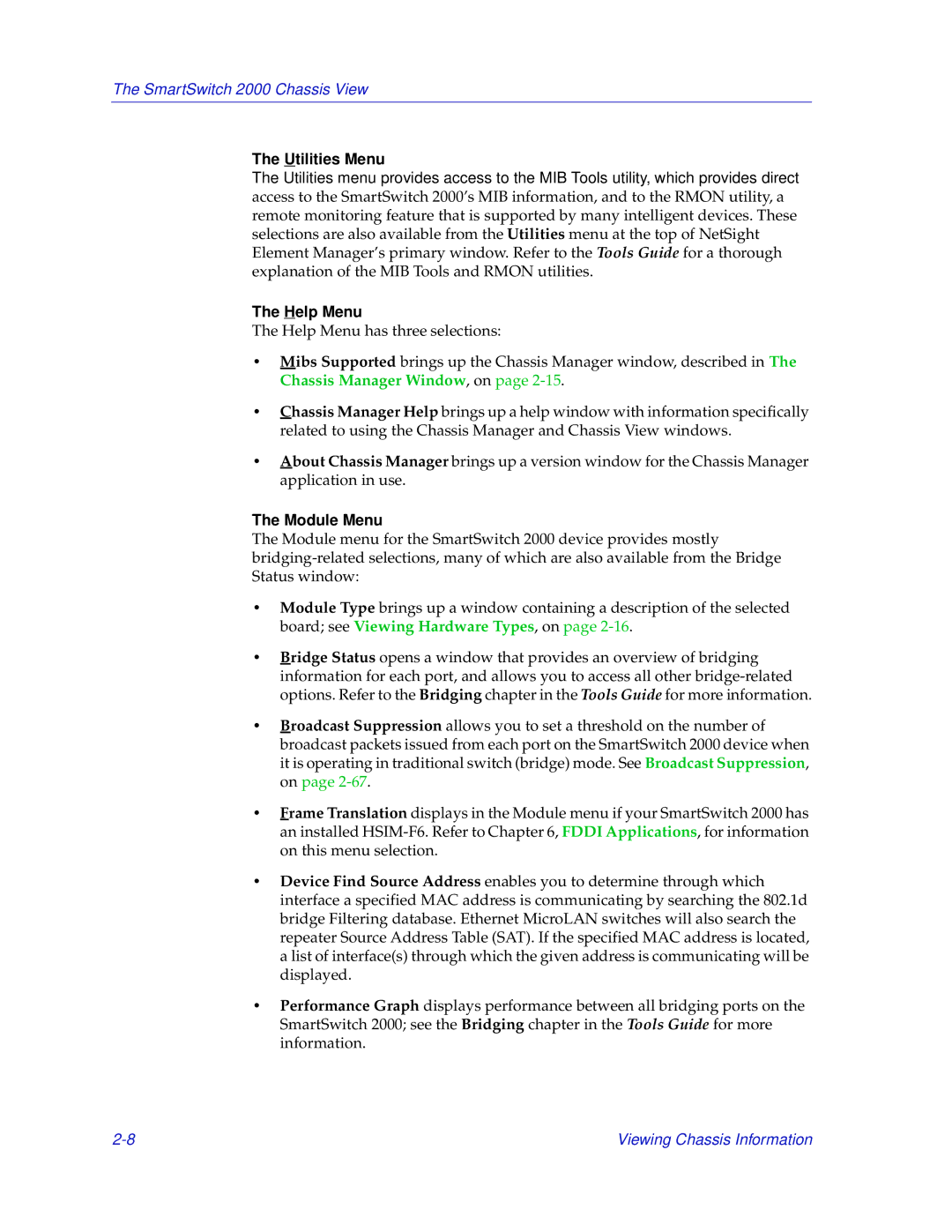 Enterasys Networks 2000 manual Utilities Menu, Help Menu, Module Menu 