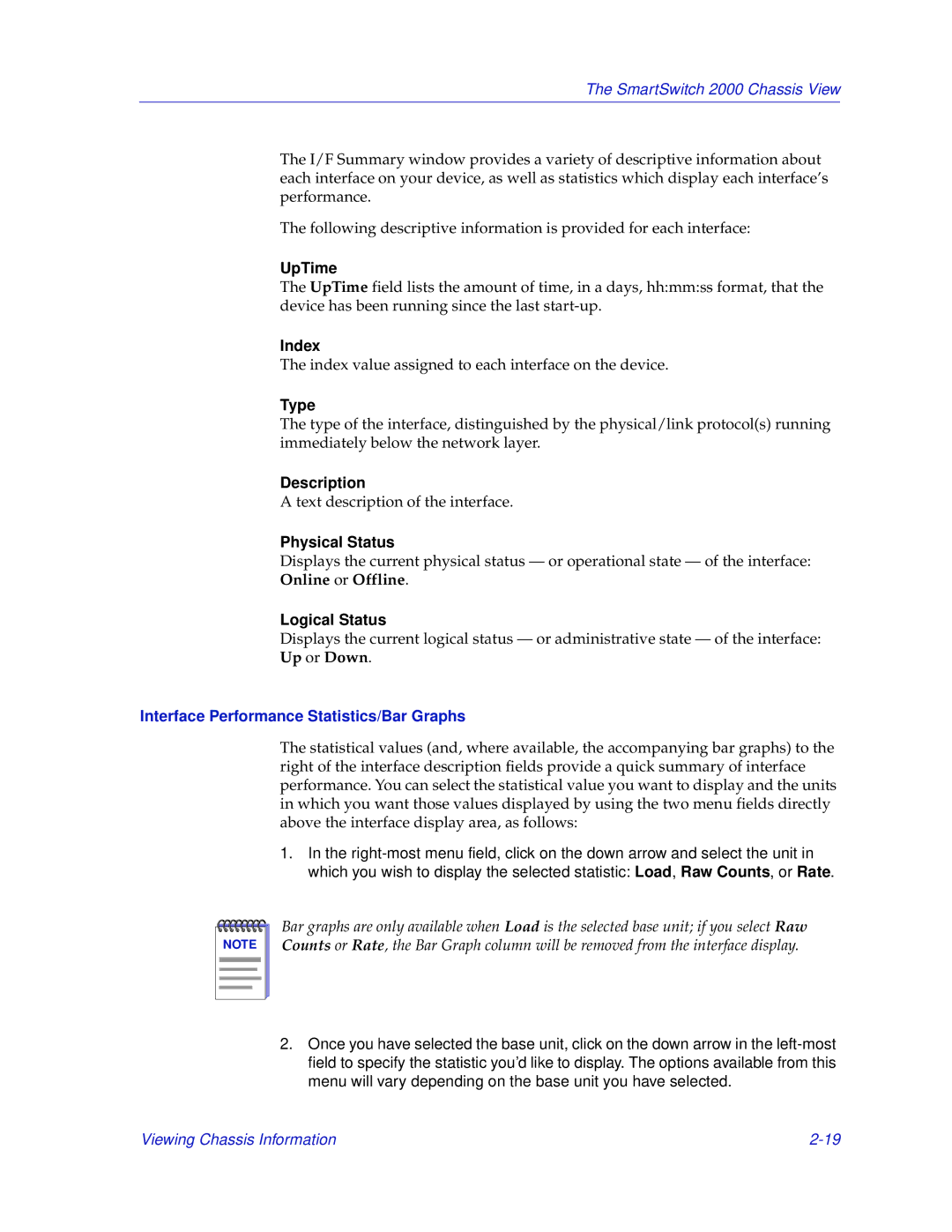 Enterasys Networks 2000 Index, Description, Physical Status, Logical Status, Interface Performance Statistics/Bar Graphs 