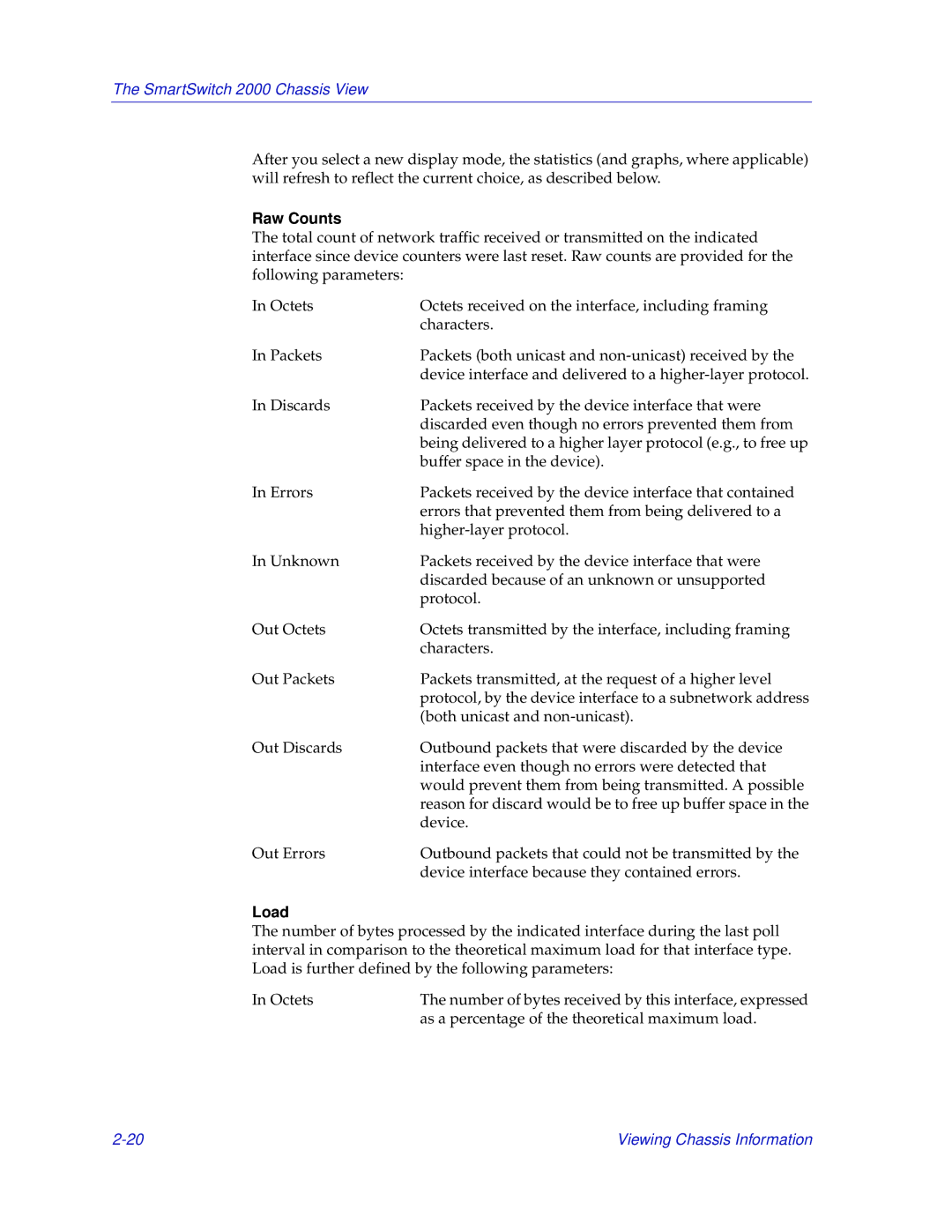 Enterasys Networks 2000 manual Raw Counts, Load 