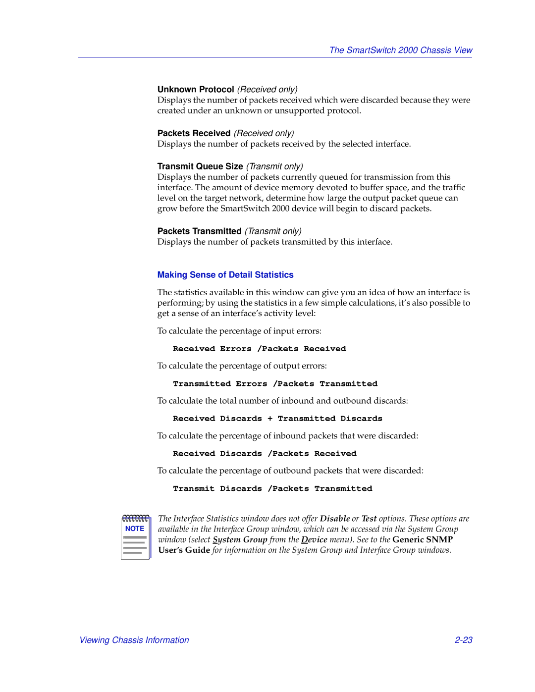 Enterasys Networks 2000 Unknown Protocol Received only, Packets Received Received only, Transmit Queue Size Transmit only 