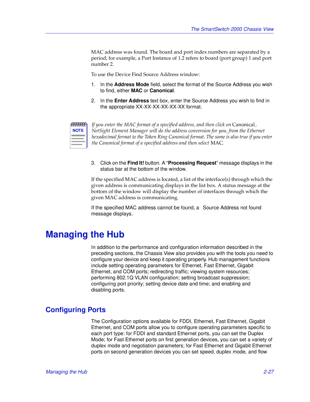 Enterasys Networks 2000 manual Managing the Hub, Configuring Ports 