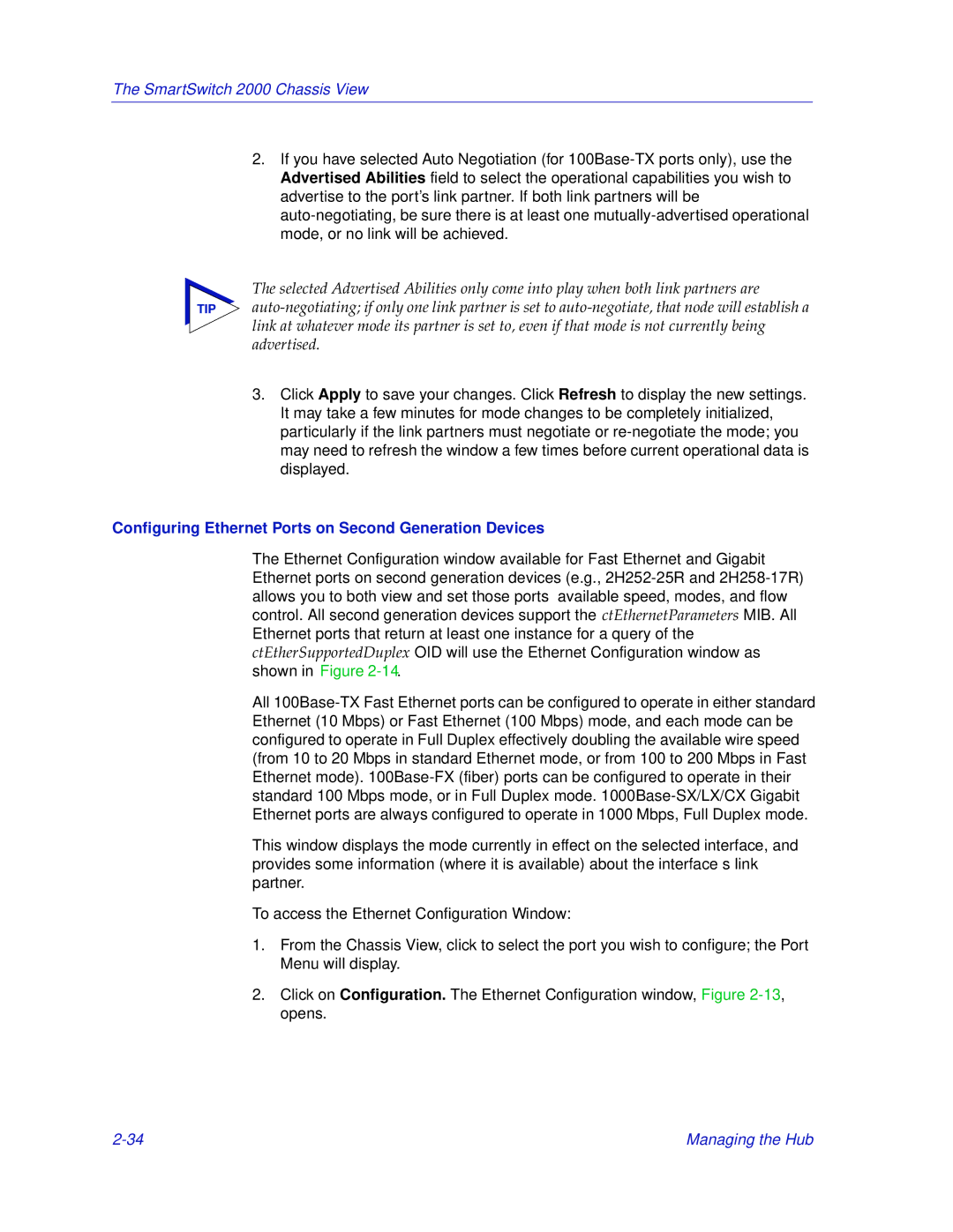 Enterasys Networks 2000 manual Configuring Ethernet Ports on Second Generation Devices 