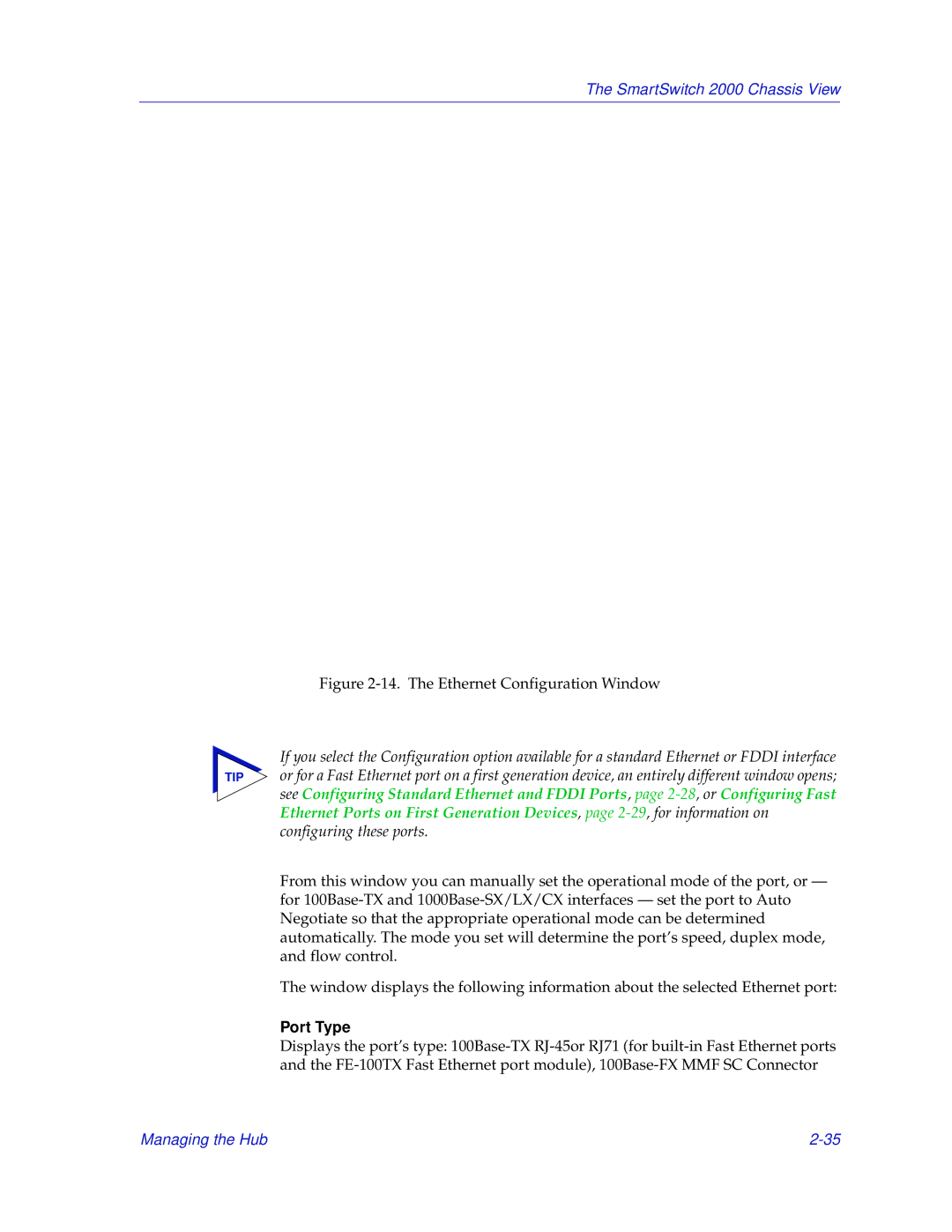 Enterasys Networks 2000 manual The Ethernet Configuration Window 