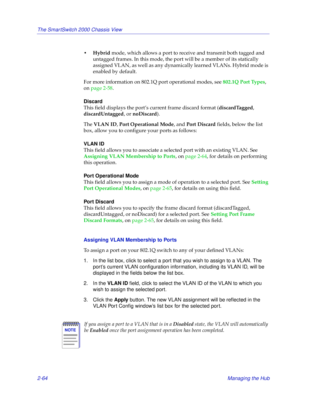 Enterasys Networks 2000 manual Port Operational Mode, Port Discard, Assigning Vlan Membership to Ports 