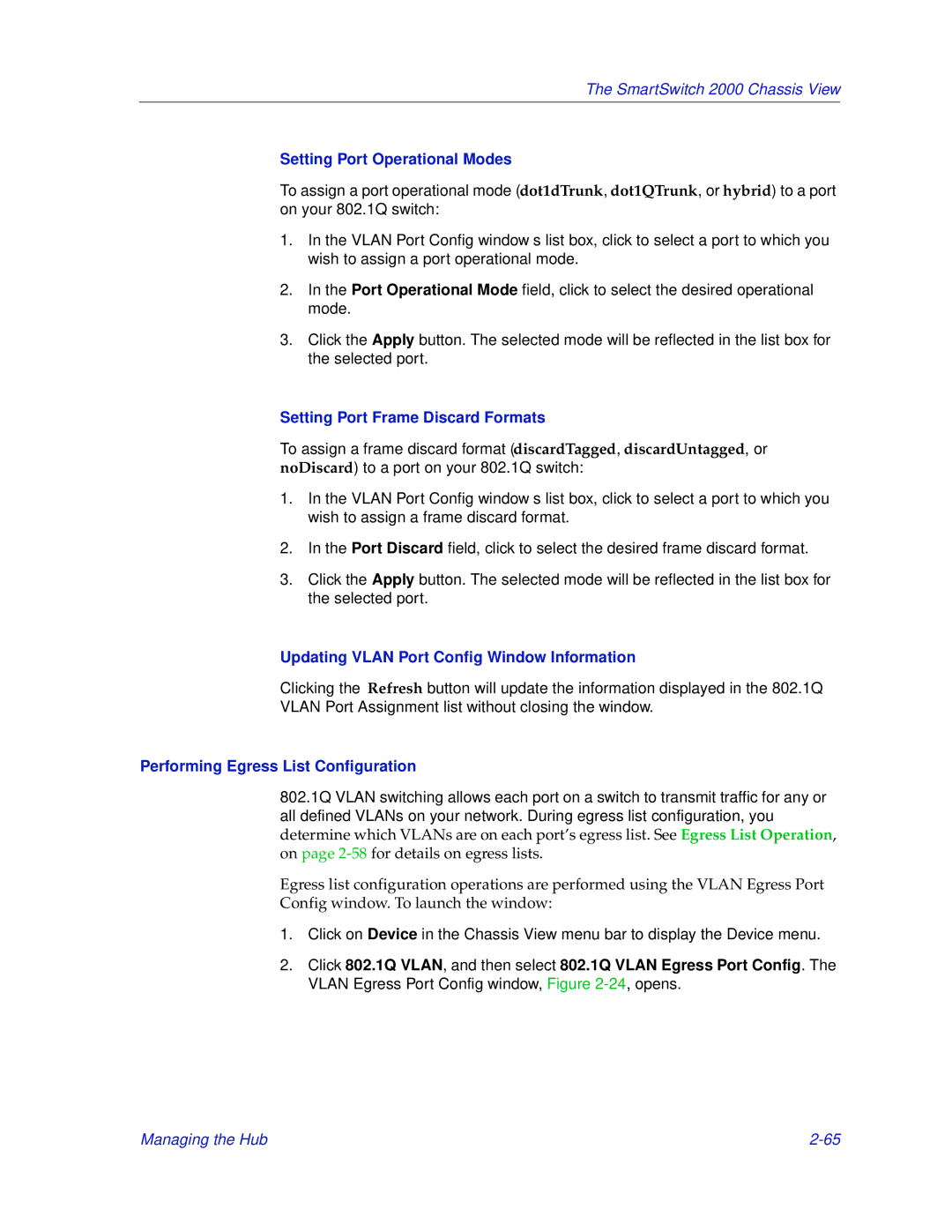 Enterasys Networks 2000 manual Setting Port Operational Modes, Setting Port Frame Discard Formats 