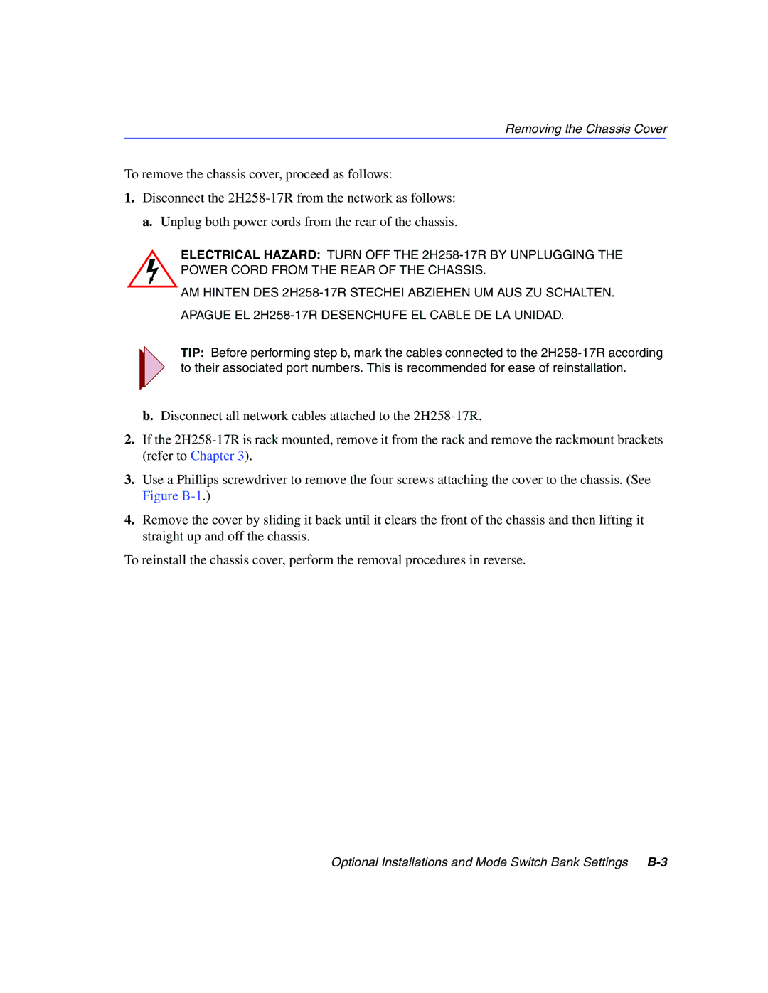 Enterasys Networks 2200 manual Optional Installations and Mode Switch Bank Settings B-3 