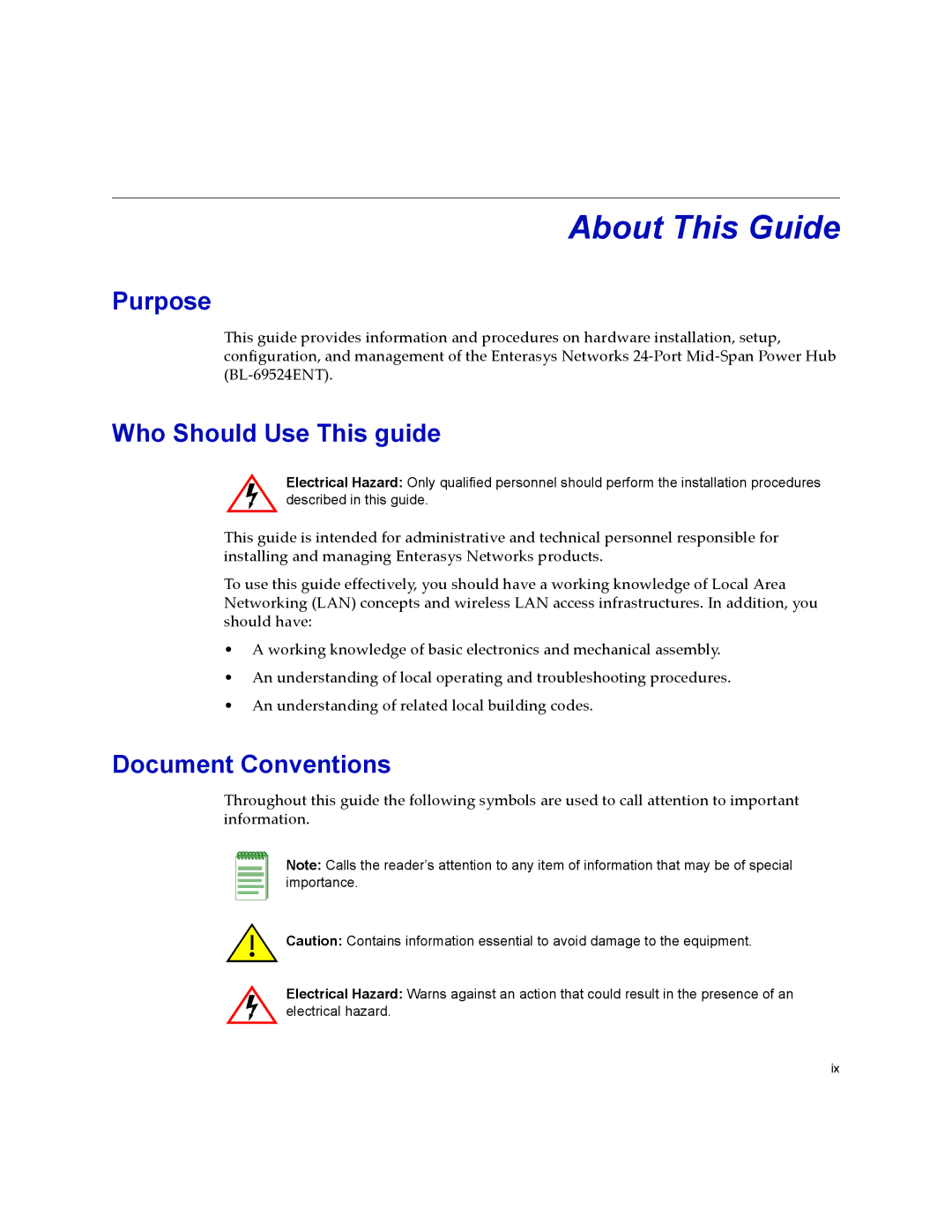 Enterasys Networks 24-Port manual About This Guide, Purpose, Who Should Use This guide, Document Conventions 