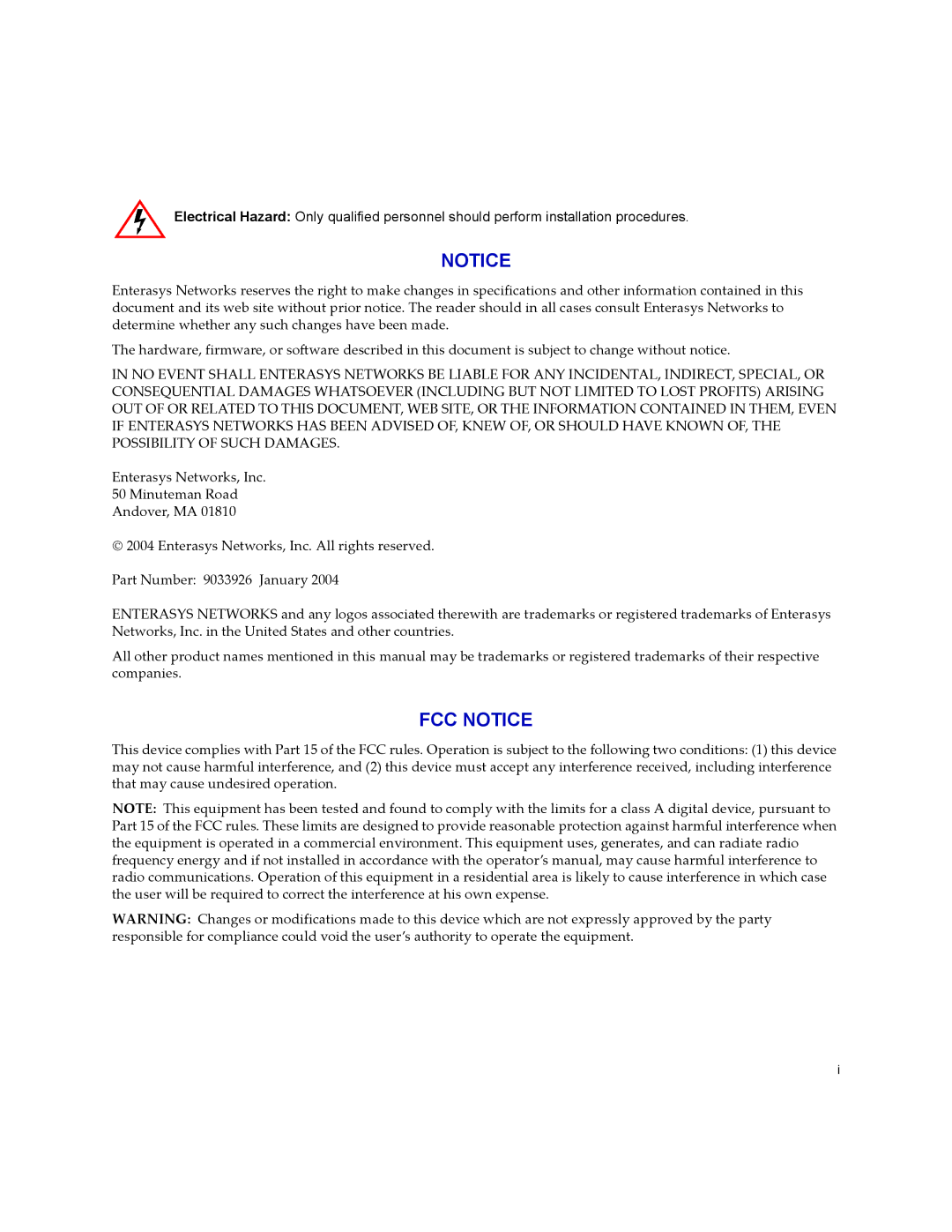 Enterasys Networks 24-Port manual FCC Notice 