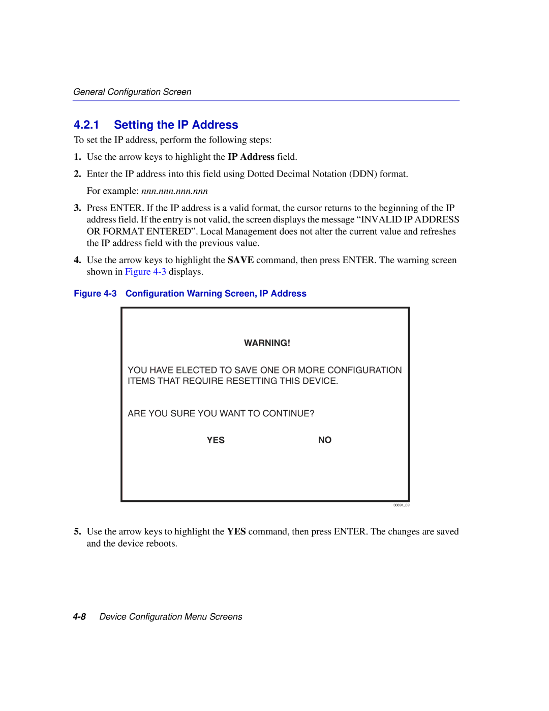 Enterasys Networks 2E253, 2H253, 2H252, 2H258 manual Setting the IP Address, Configuration Warning Screen, IP Address 