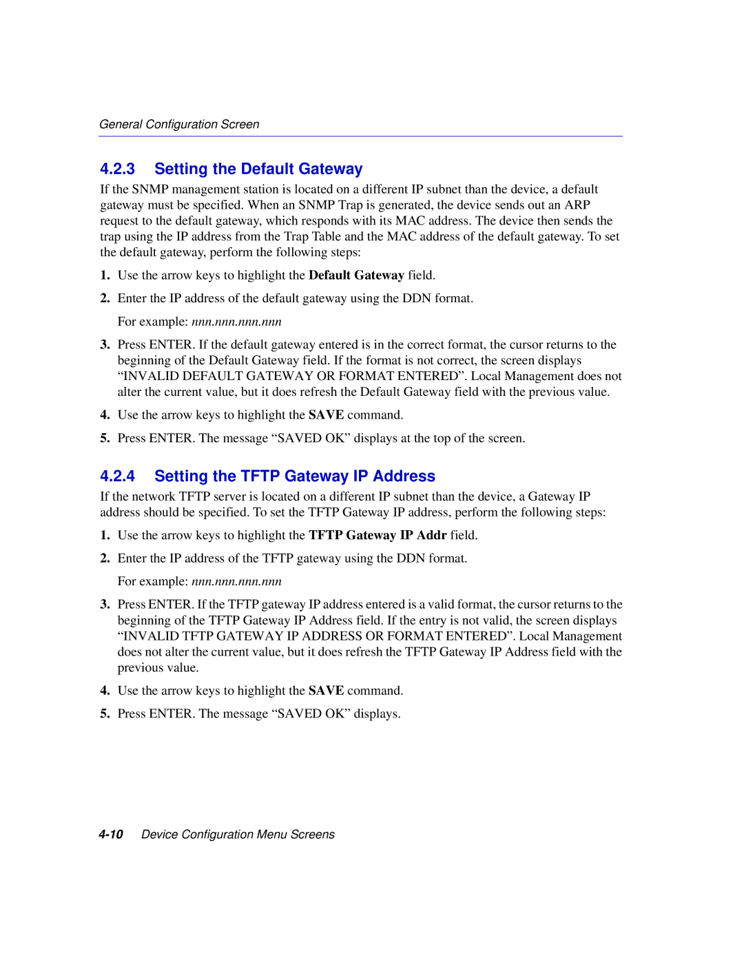 Enterasys Networks 2H252, 2E253, 2H253, 2H258 manual Setting the Default Gateway, Setting the Tftp Gateway IP Address 