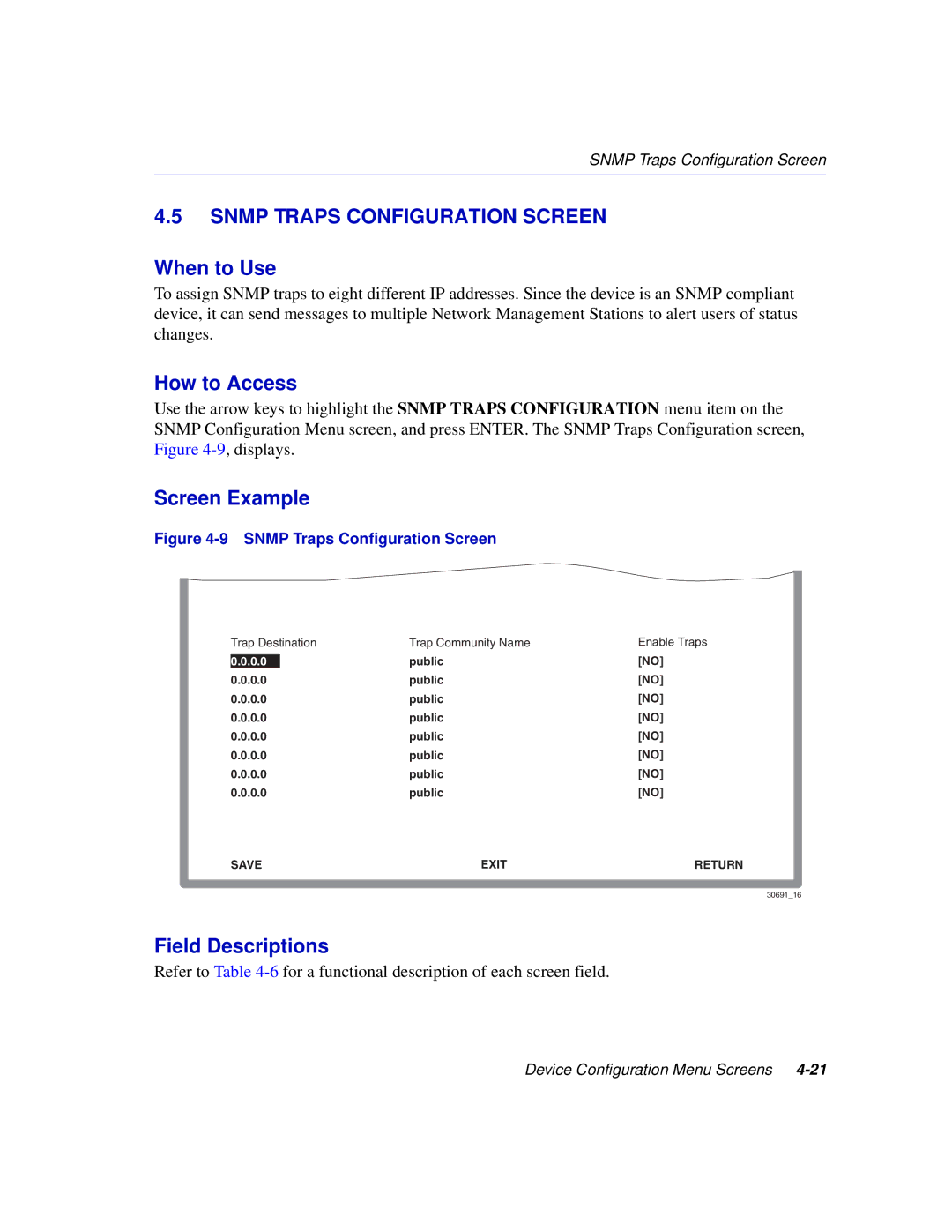 Enterasys Networks 2H253, 2E253, 2H252, 2H258 manual Snmp Traps Configuration Screen 